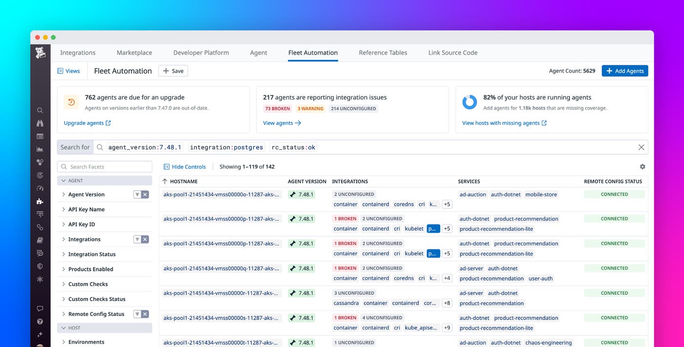 Centrally govern and remotely manage Datadog Agents at scale with Fleet Automation Centrally govern and remotely manage Datadog Agents at scale with Fleet Automation