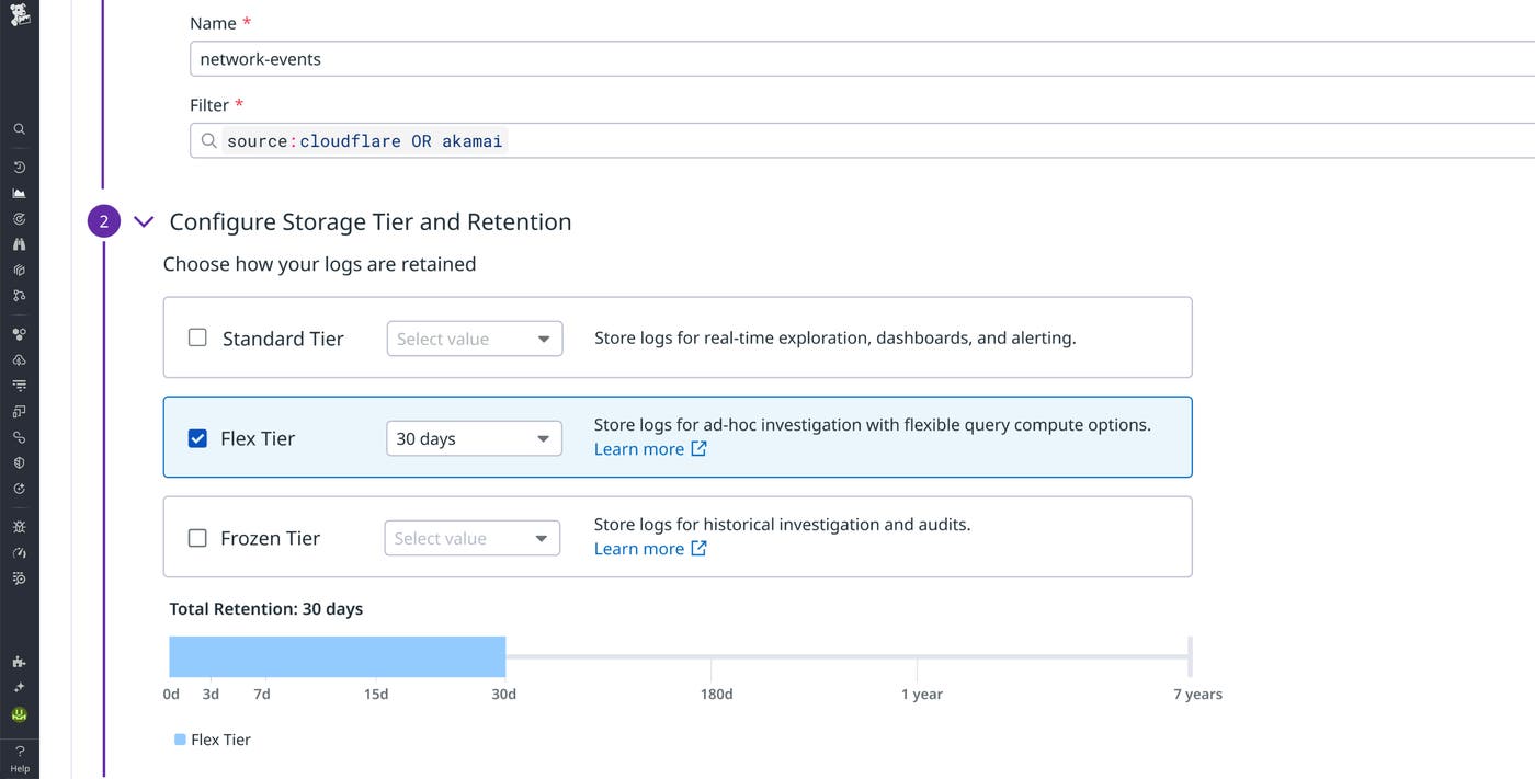 Configuring Flex Tier storage for network logs in order to control costs while ensuring rapid searchability. Configuring Flex Tier storage for network logs in order to control costs while ensuring rapid searchability.