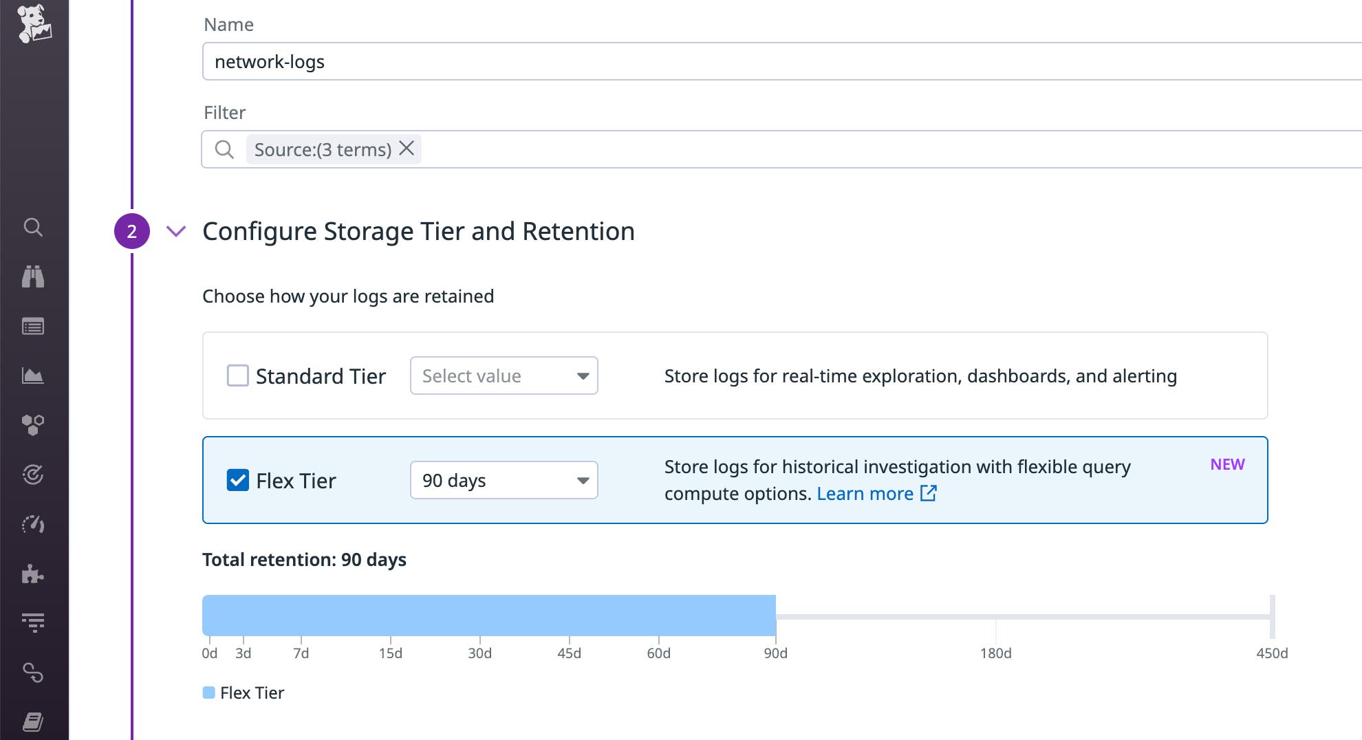 Flex Logs は、大量に収集したログをたまにしかクエリしない場合のソリューションを提供します Flex Logs は、大量に収集したログをたまにしかクエリしない場合のソリューションを提供します