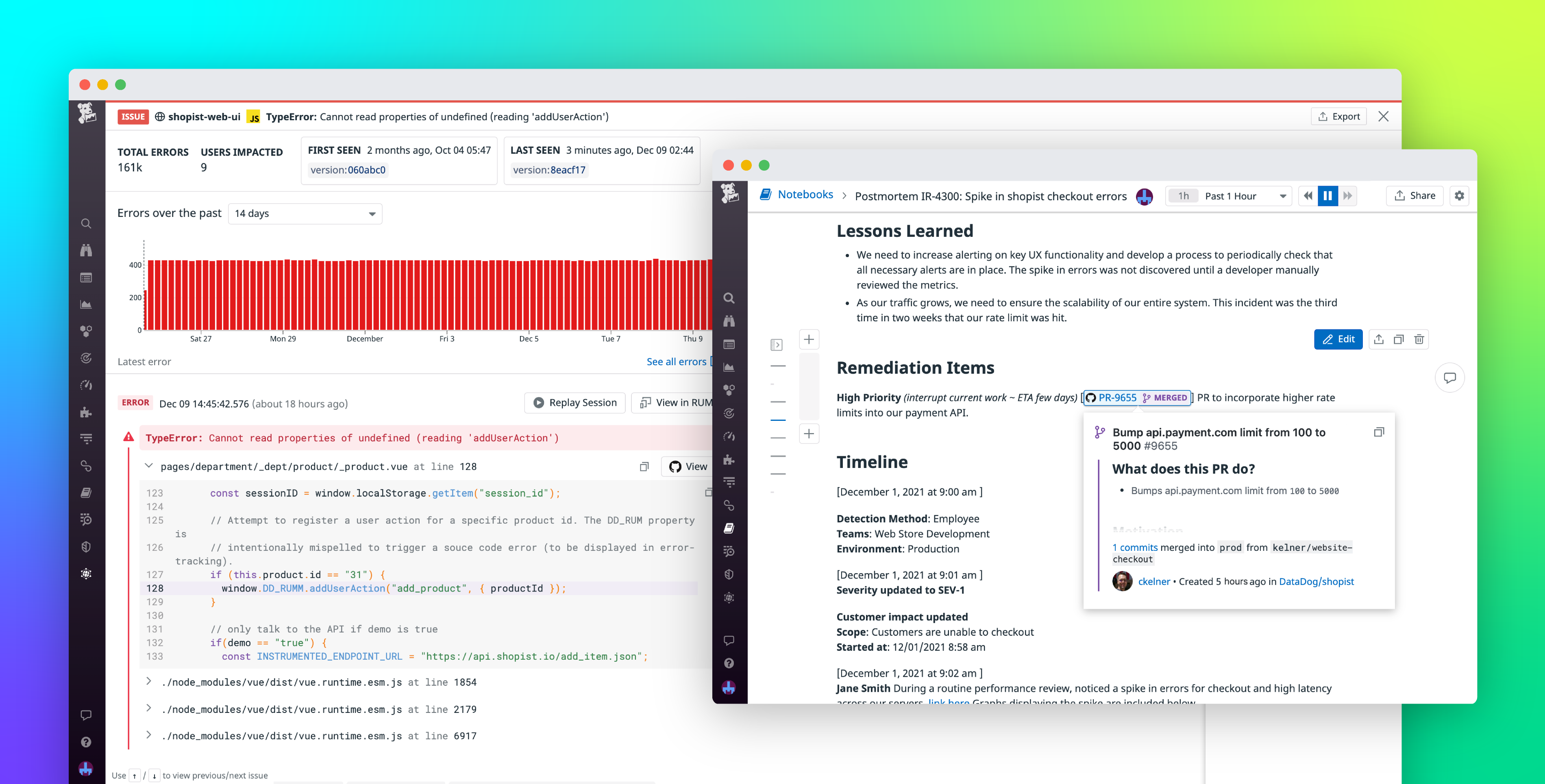 Use Datadog's GitHub and source code integrations to streamline troubleshooting