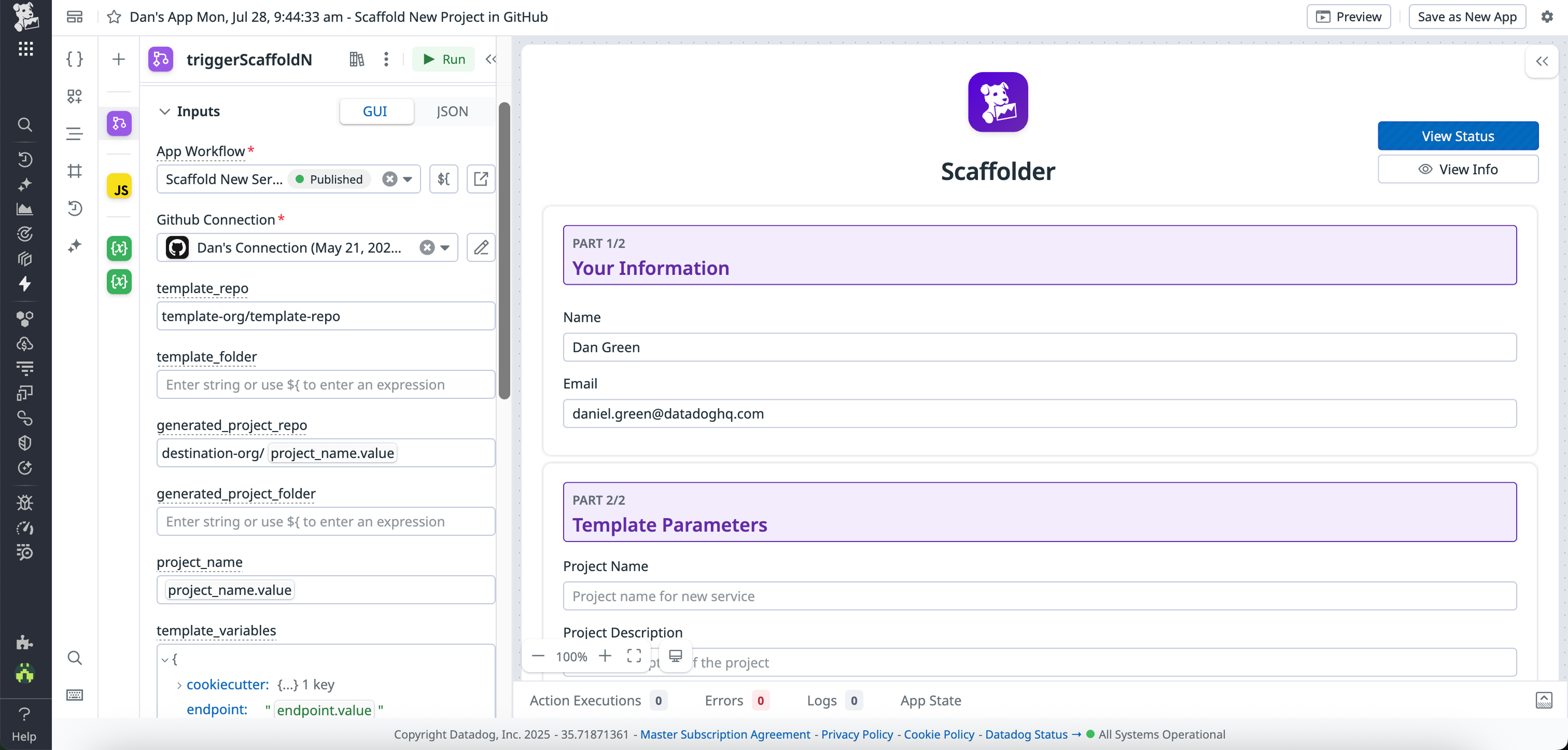 Using the App Builder GitHub Connection to point the app to an external template