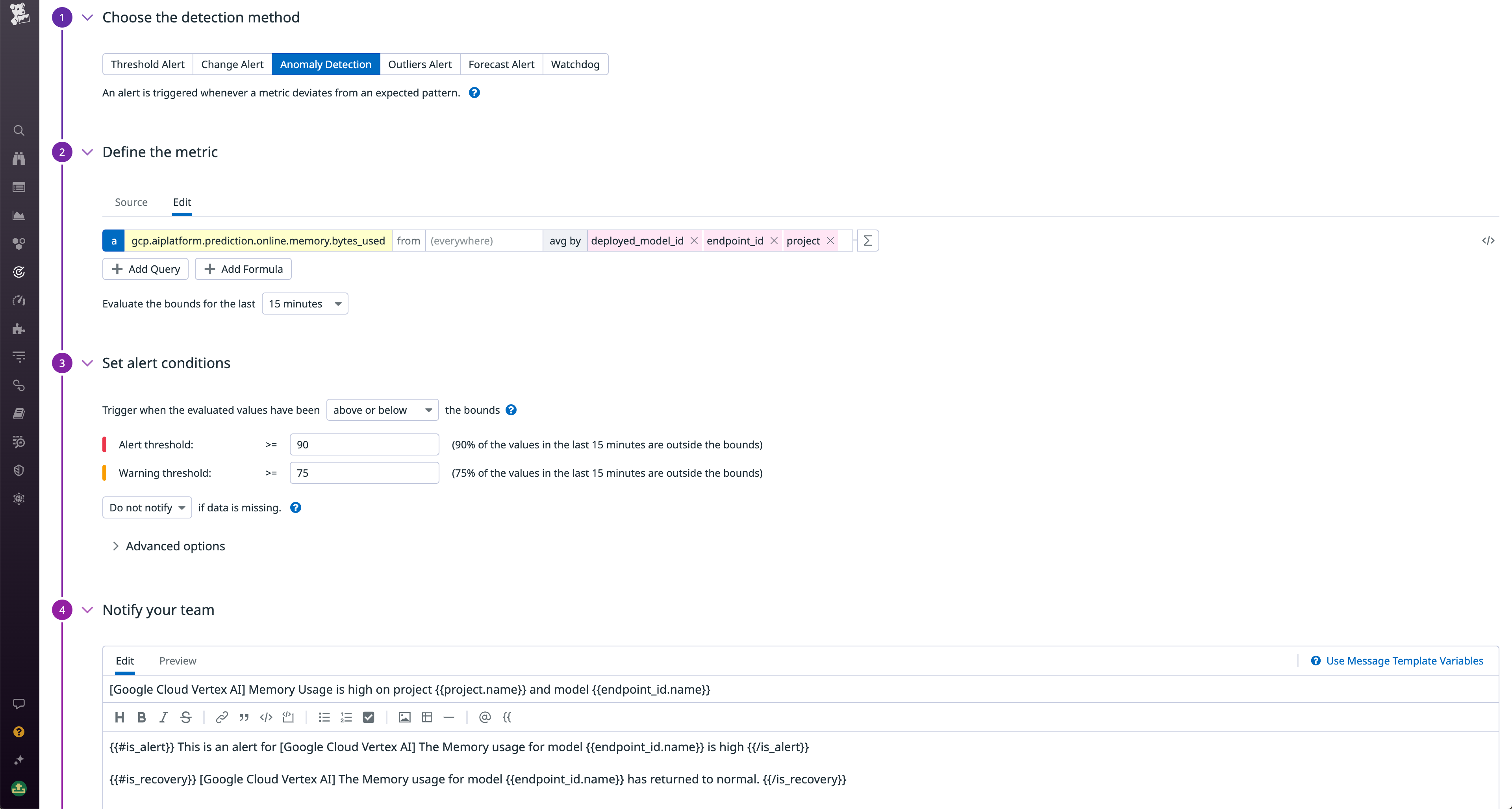 Get alerted when your Vertex AI memory usage is too high.