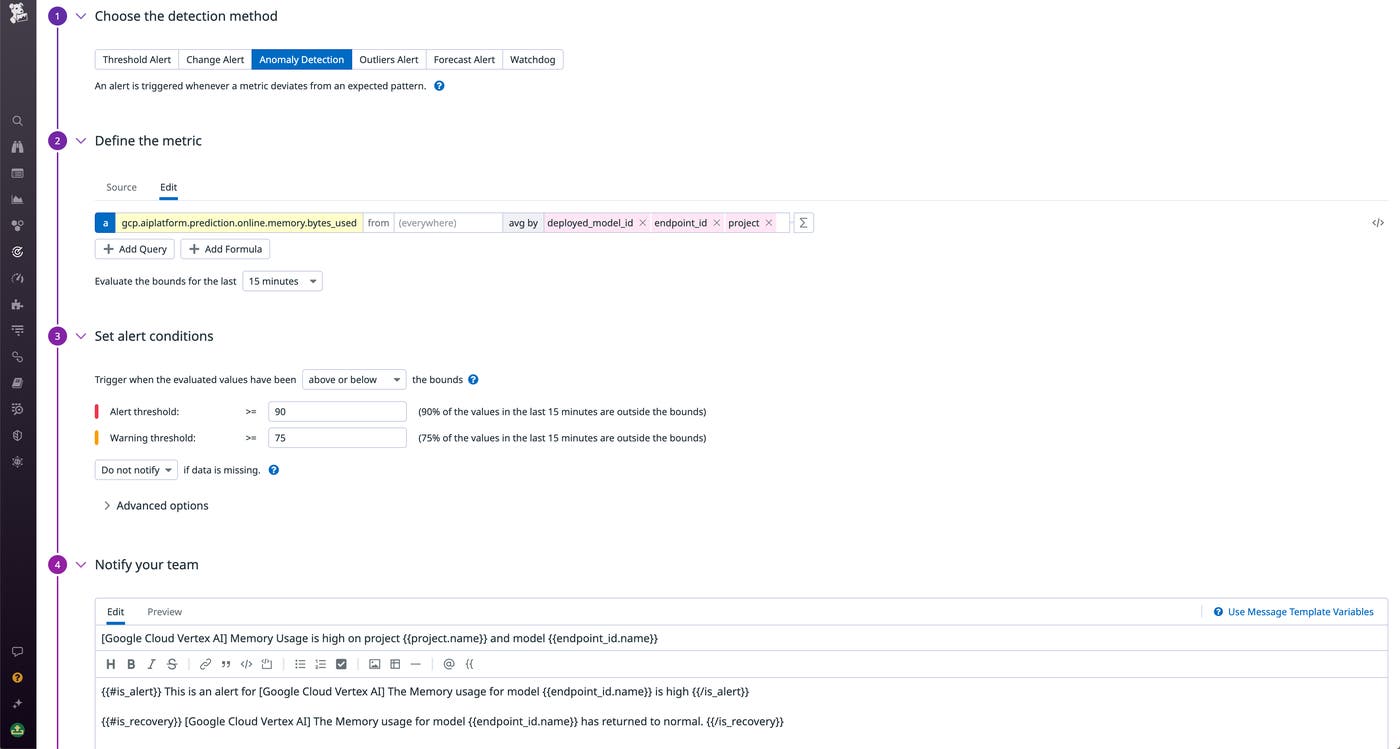 Get alerted when your Vertex AI memory usage is too high. Get alerted when your Vertex AI memory usage is too high.