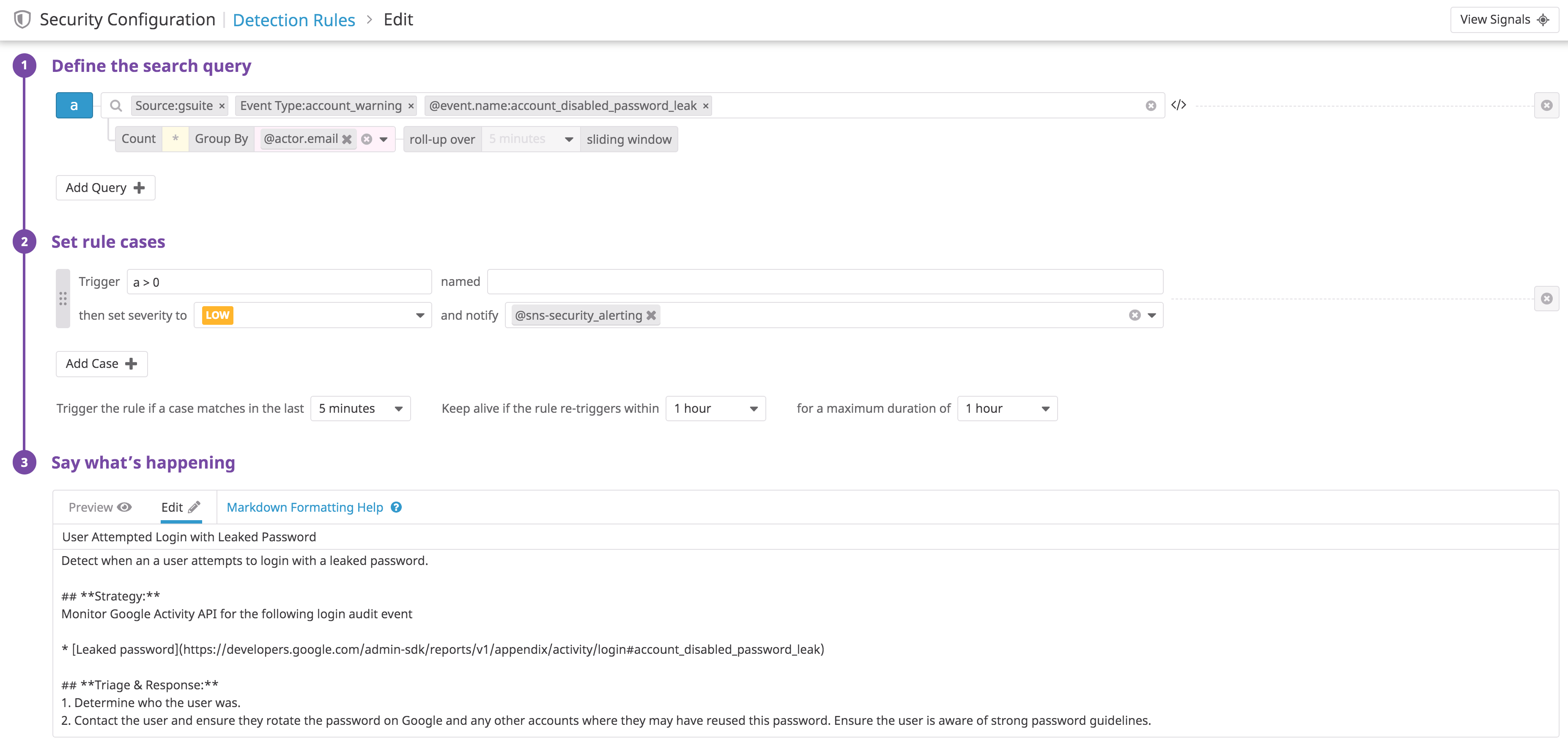 Create a detection rule with Google Workspace audit logs