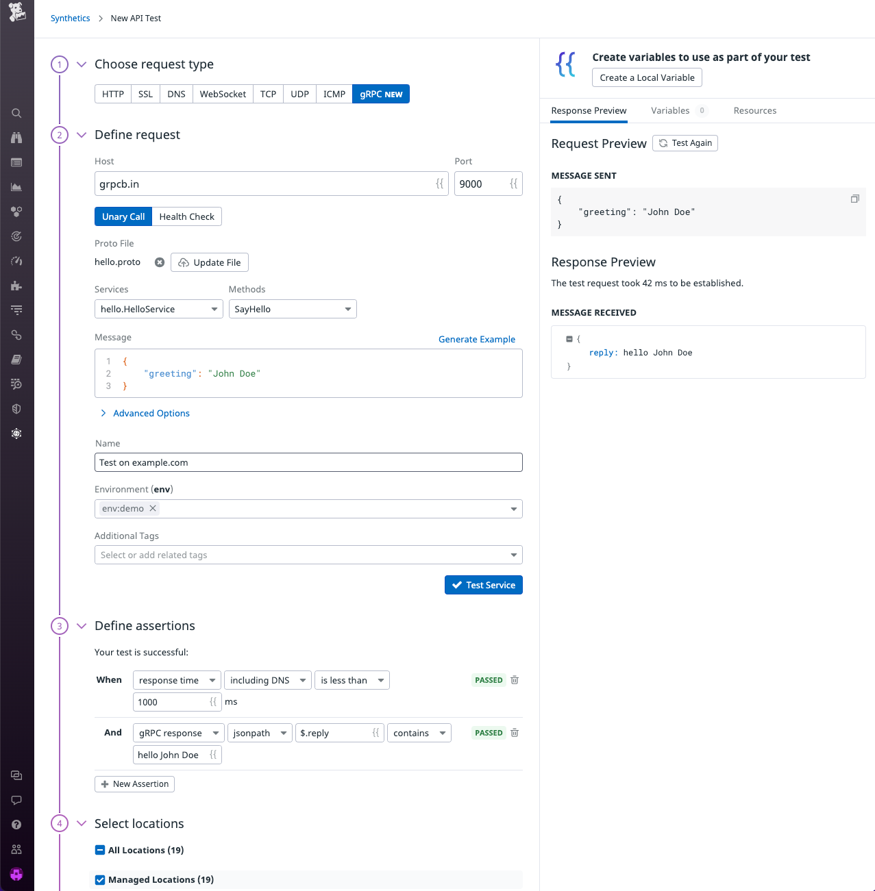 Create gRPC health checks in Datadog.
