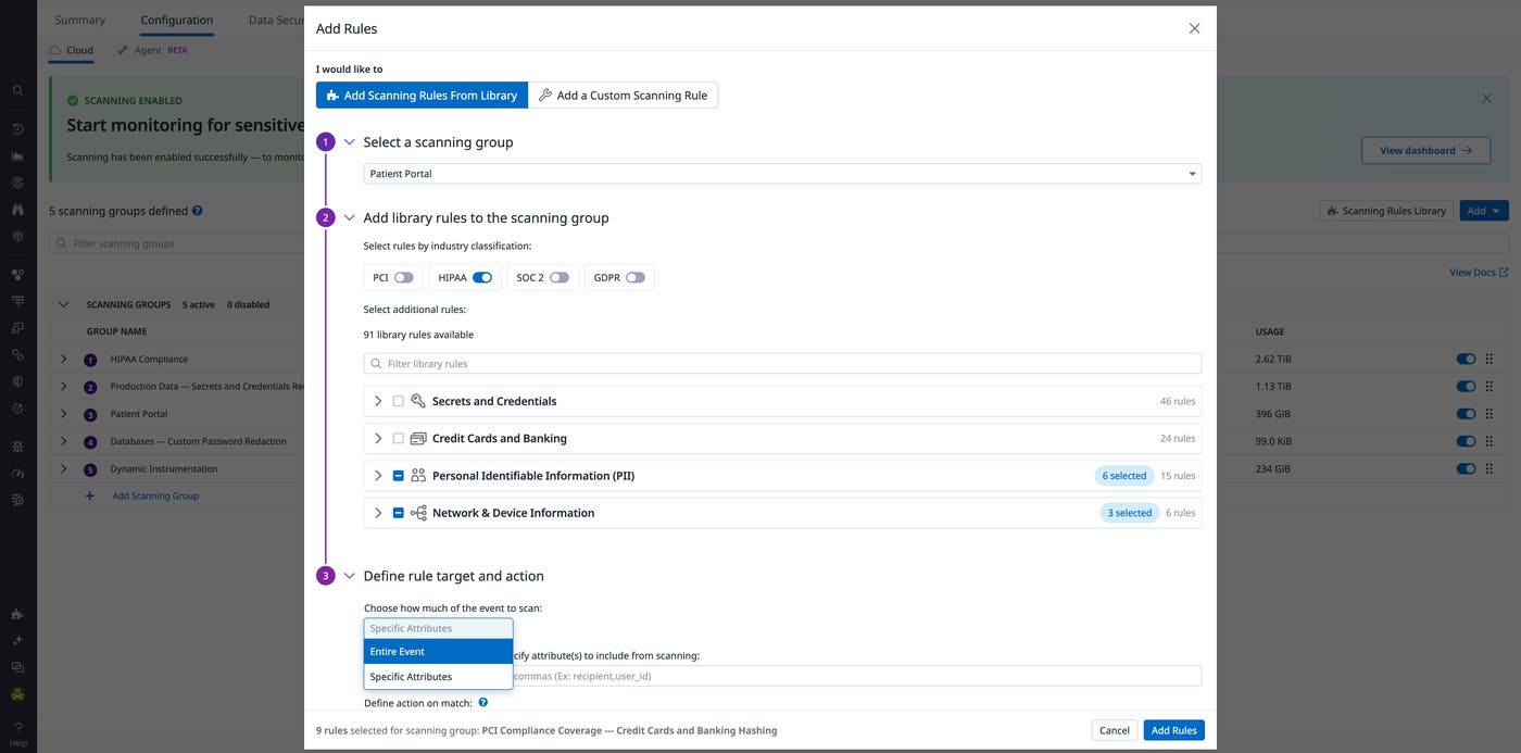 Add a detection rule in Sensitive Data Scanner. Add a detection rule in Sensitive Data Scanner.