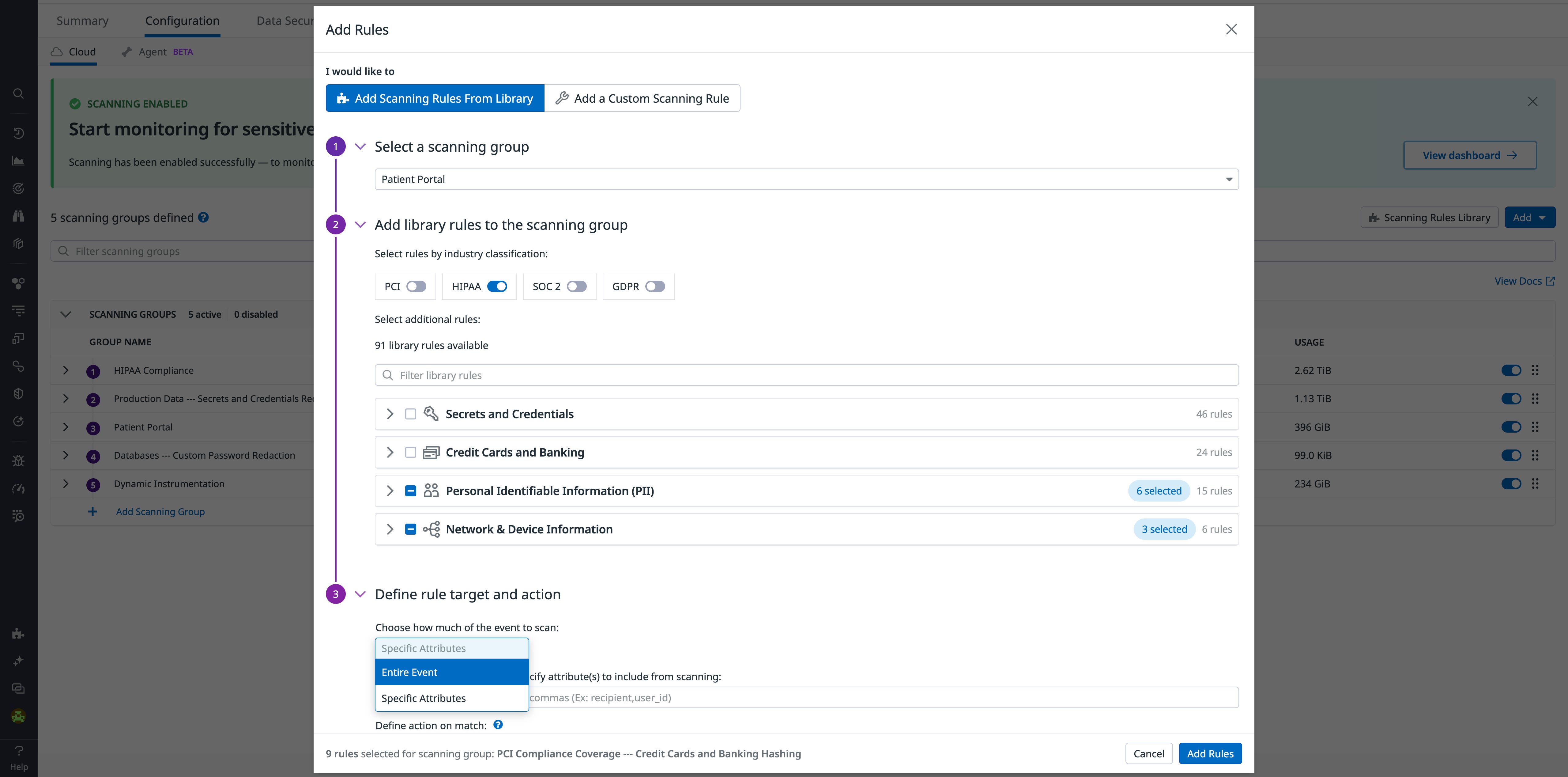 Add a detection rule in Sensitive Data Scanner. Add a detection rule in Sensitive Data Scanner.
