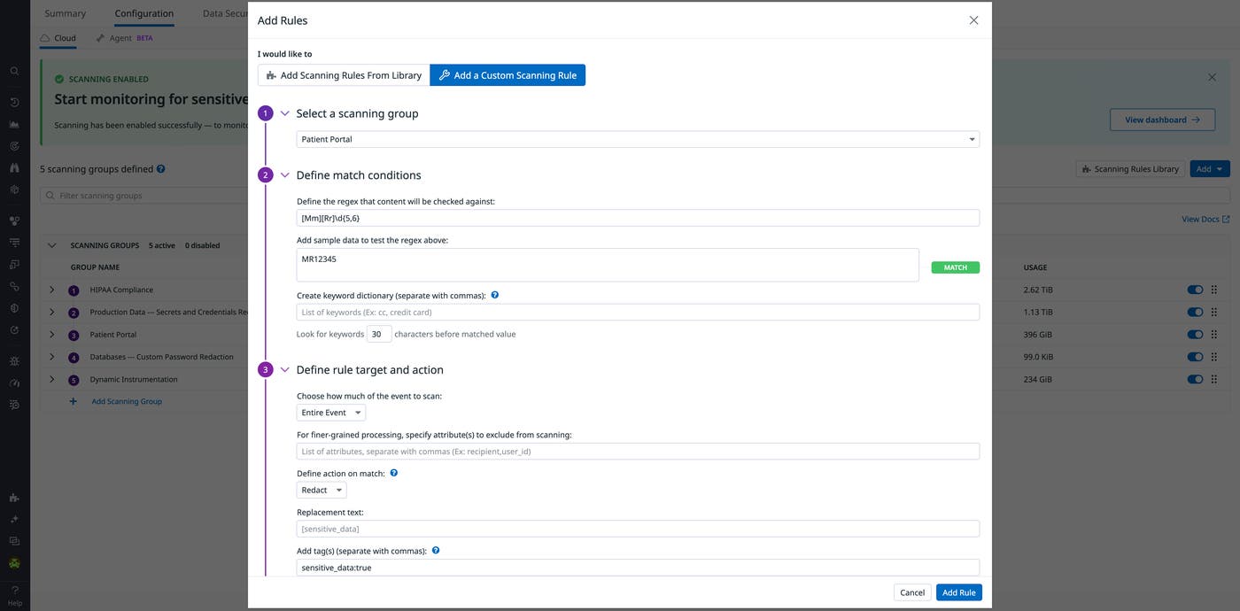 Create a custom scanning rule using regex. Create a custom scanning rule using regex.