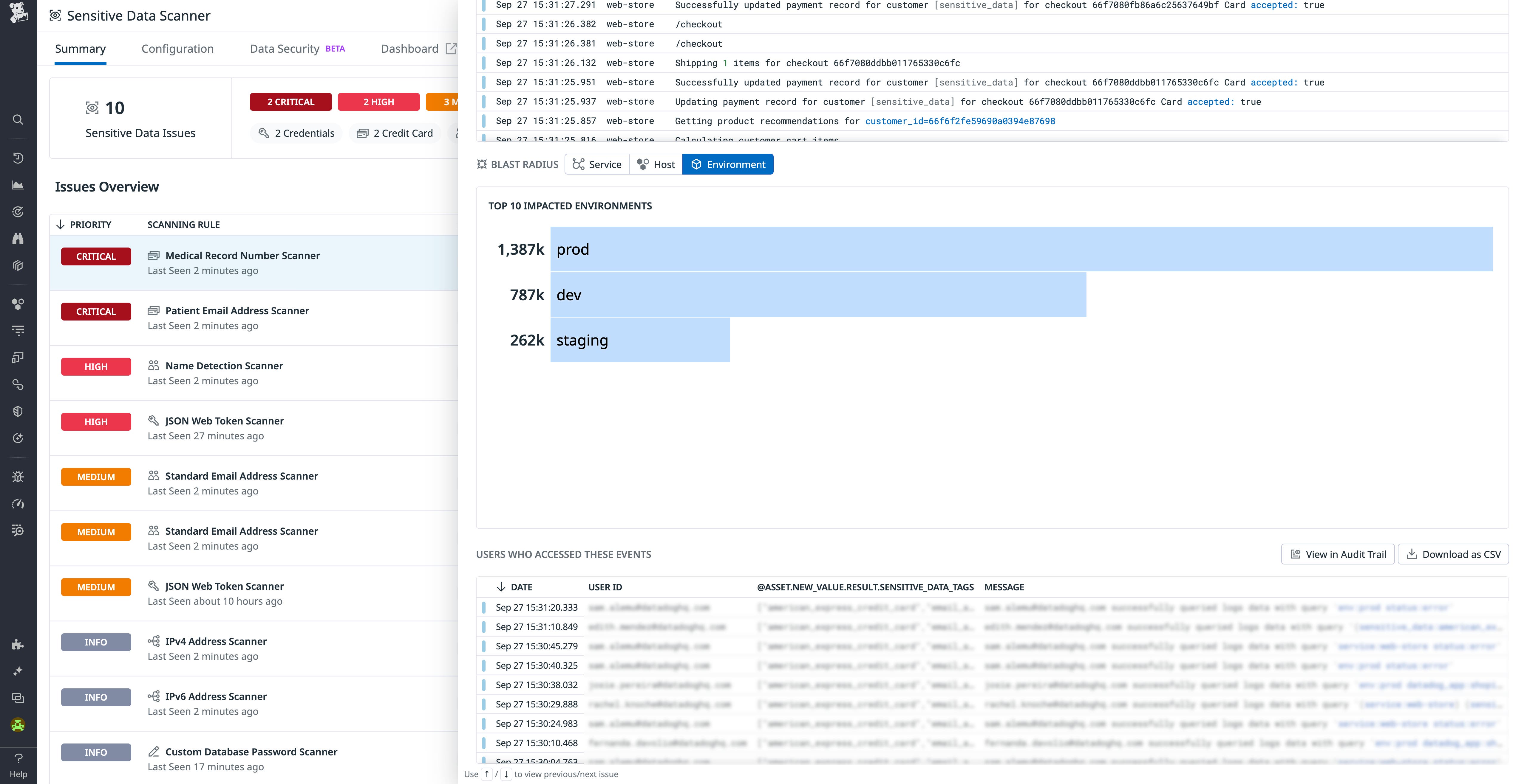 Pivot to the Service Catalog from Sensitive Data Scanner. Pivot to the Service Catalog from Sensitive Data Scanner.