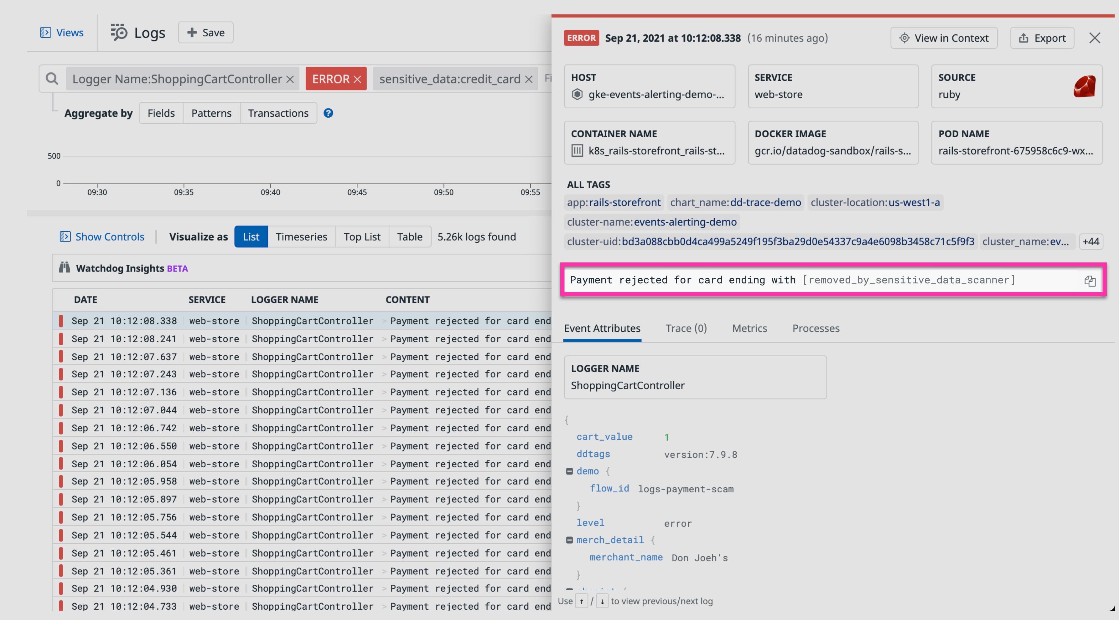 Sensitive data is automatically scrubbed from logs by the Sensitive Data Scanner. Sensitive data is automatically scrubbed from logs by the Sensitive Data Scanner.