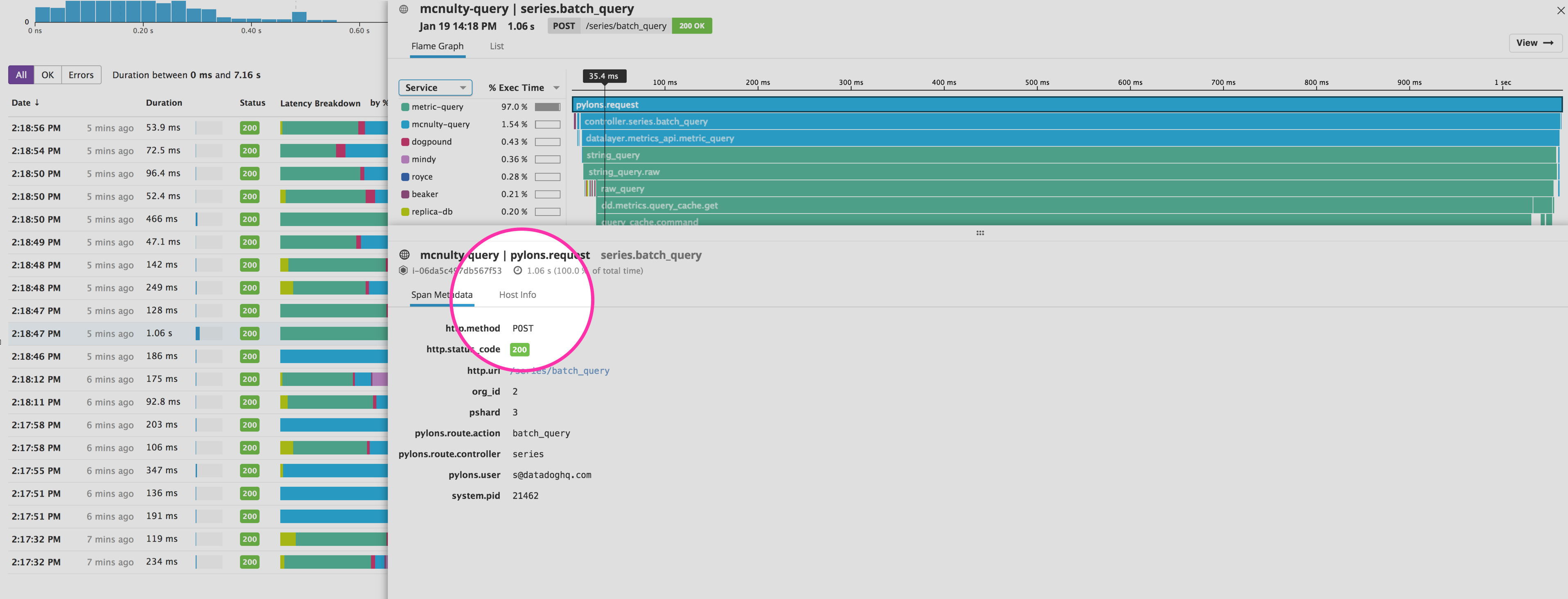 Datadog APM's new Host Info panel.