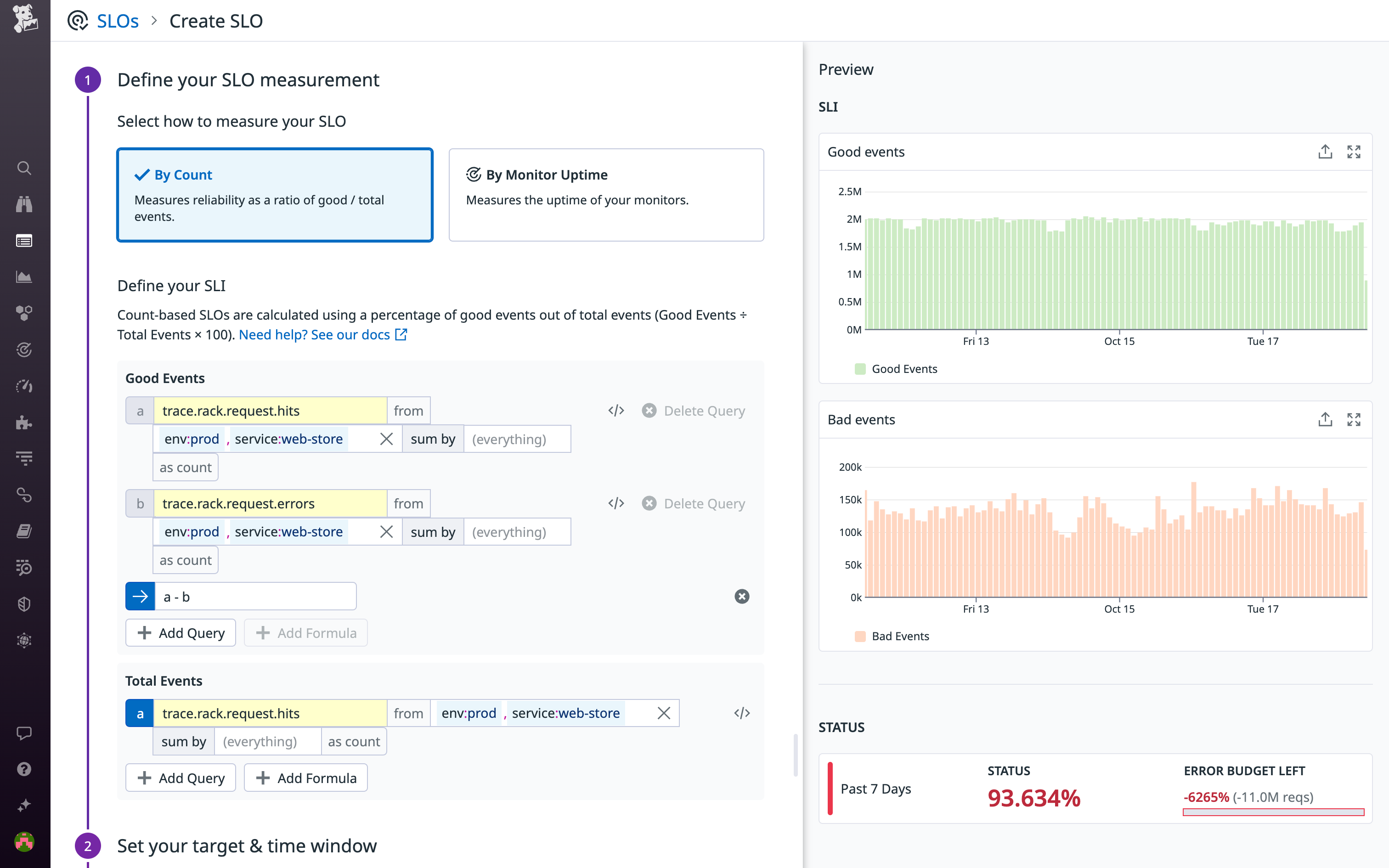 Defining an SLO in Datadog