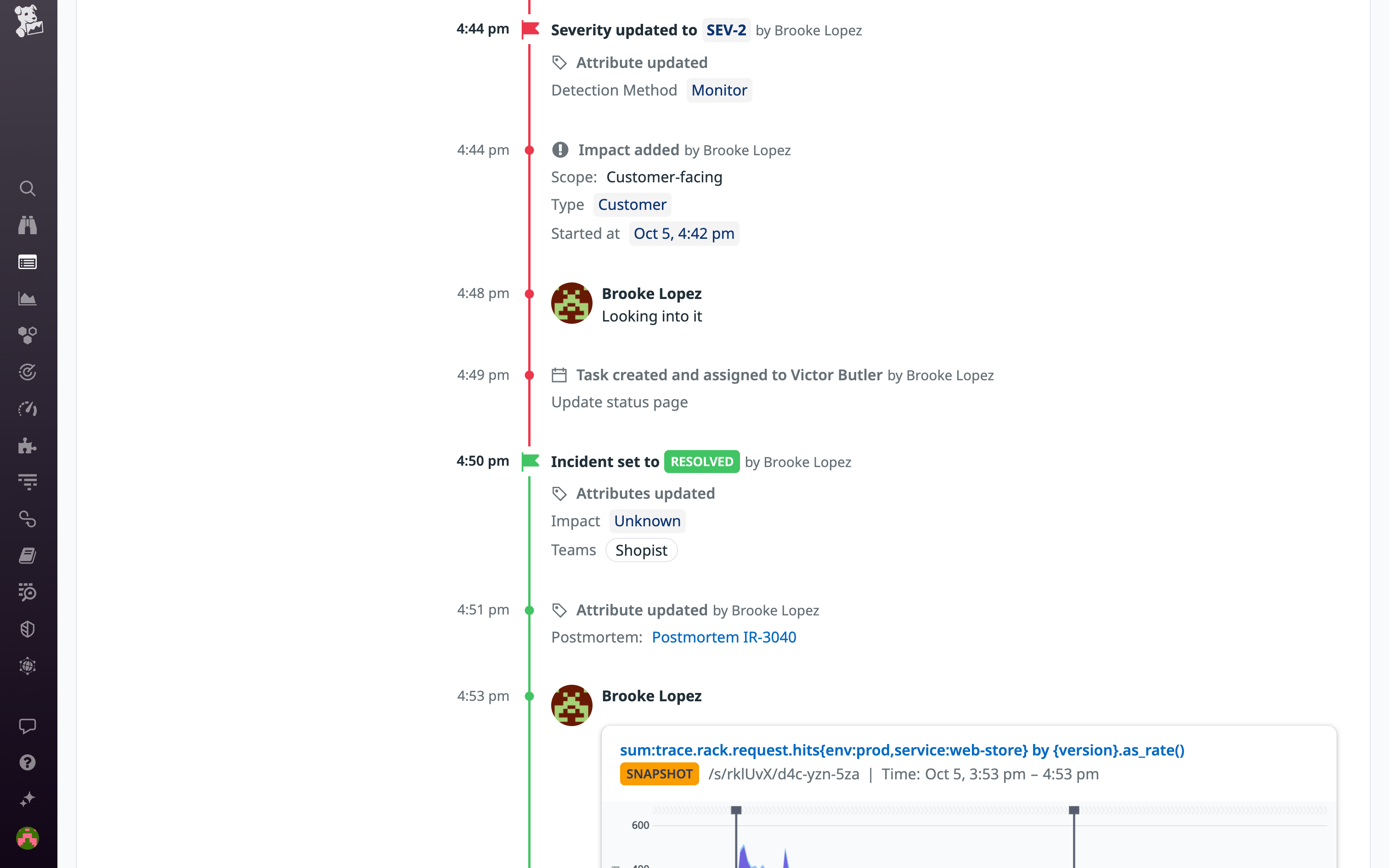 A task within an incident timeline