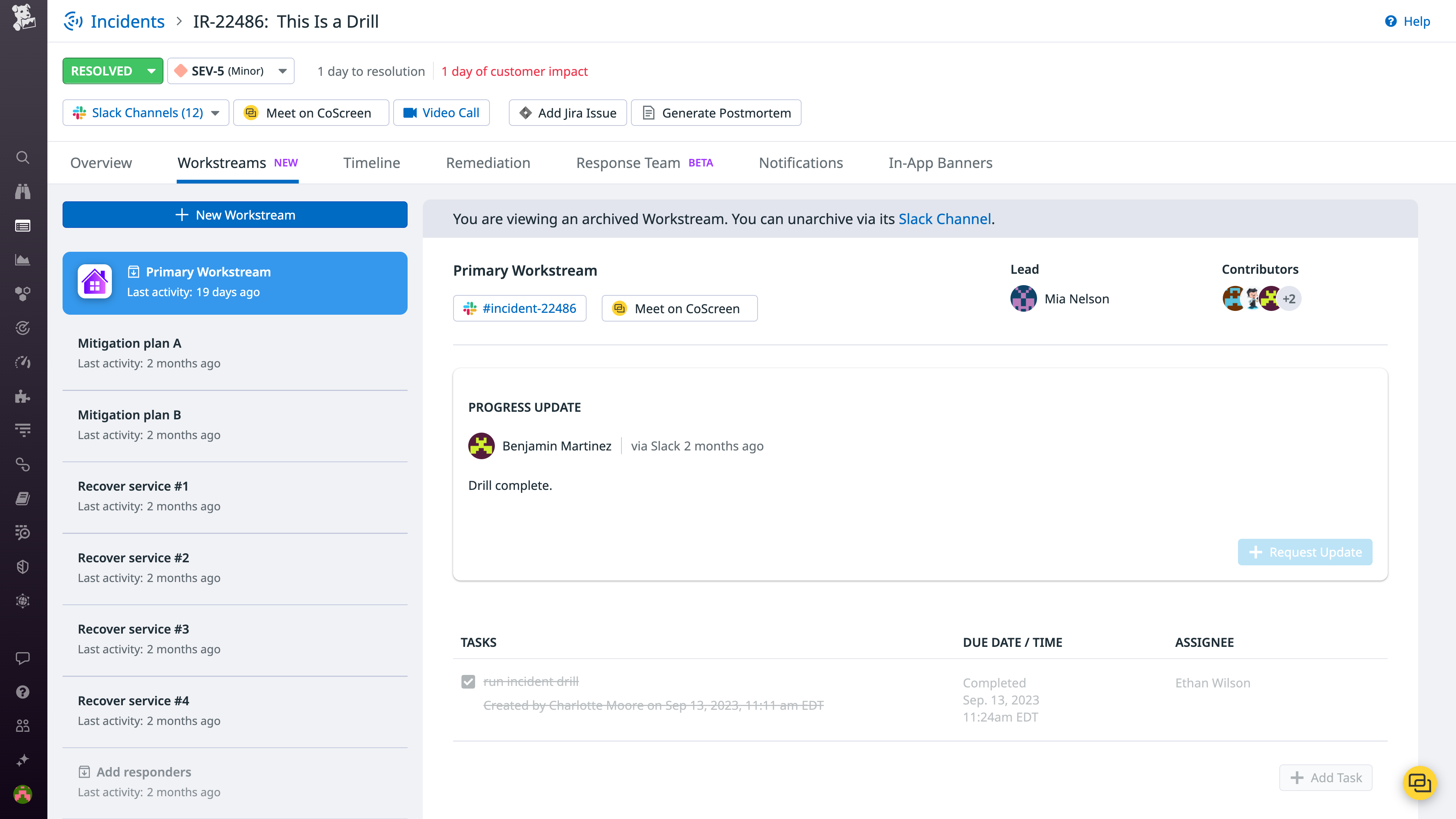 Workstreams in Datadog Incident Management