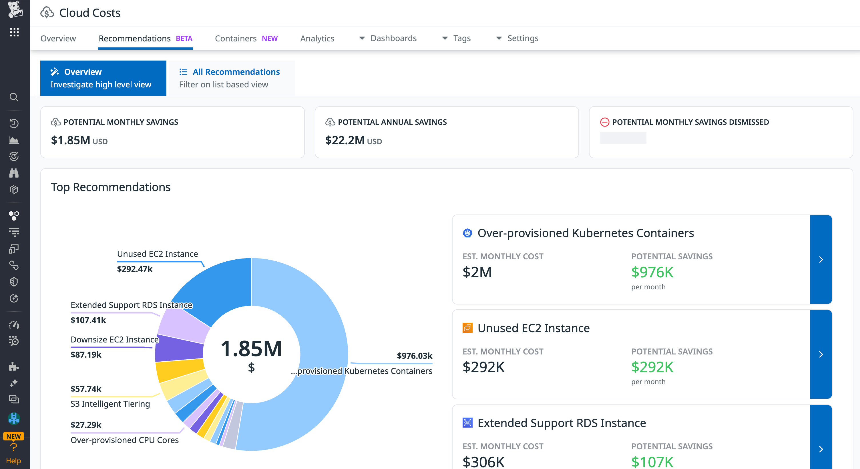 CCM's recommendations page automatically highlights where your organization can be saving money on cloud resources.