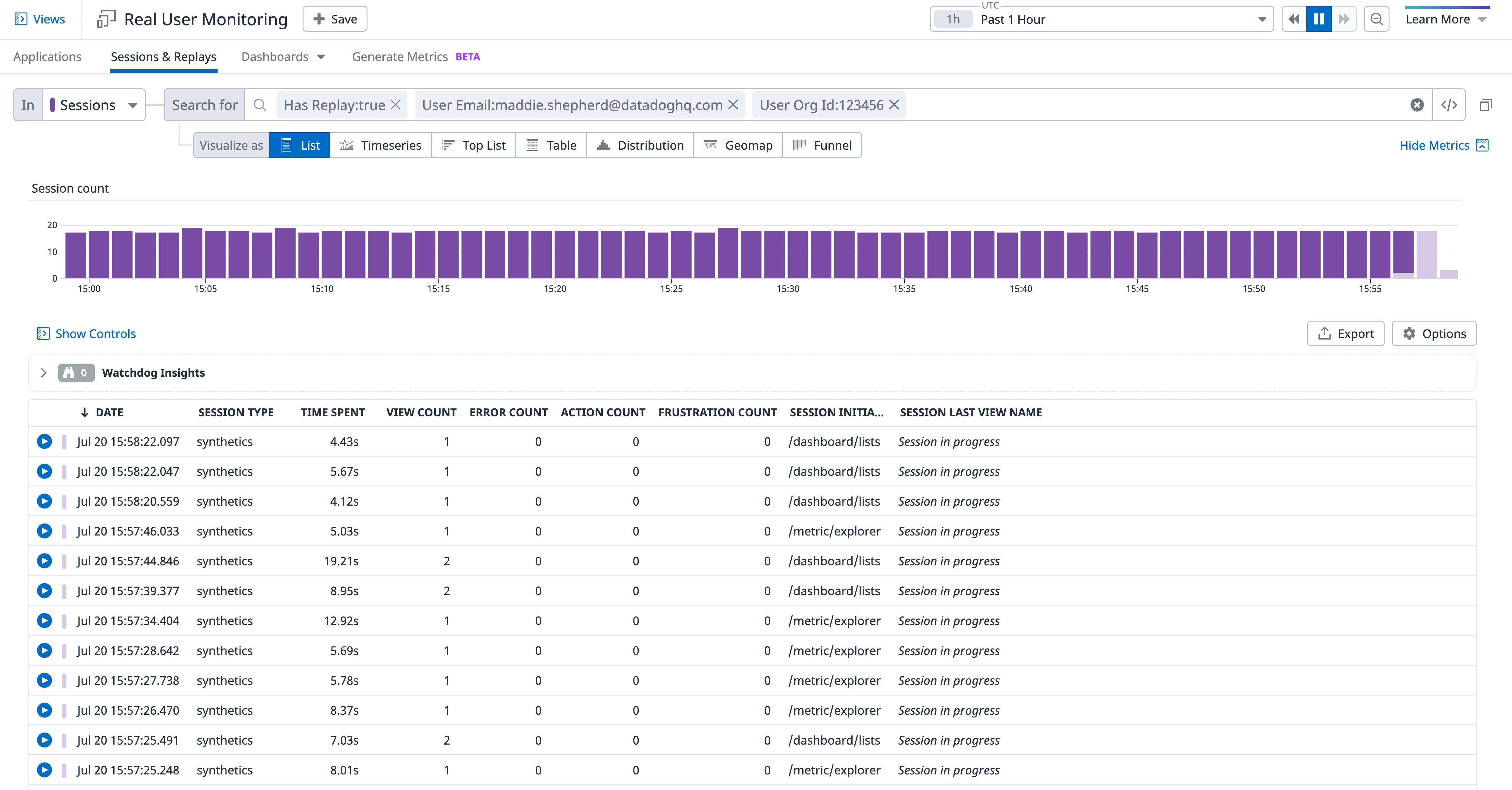 View a Session Replay list for a specific user View a Session Replay list for a specific user