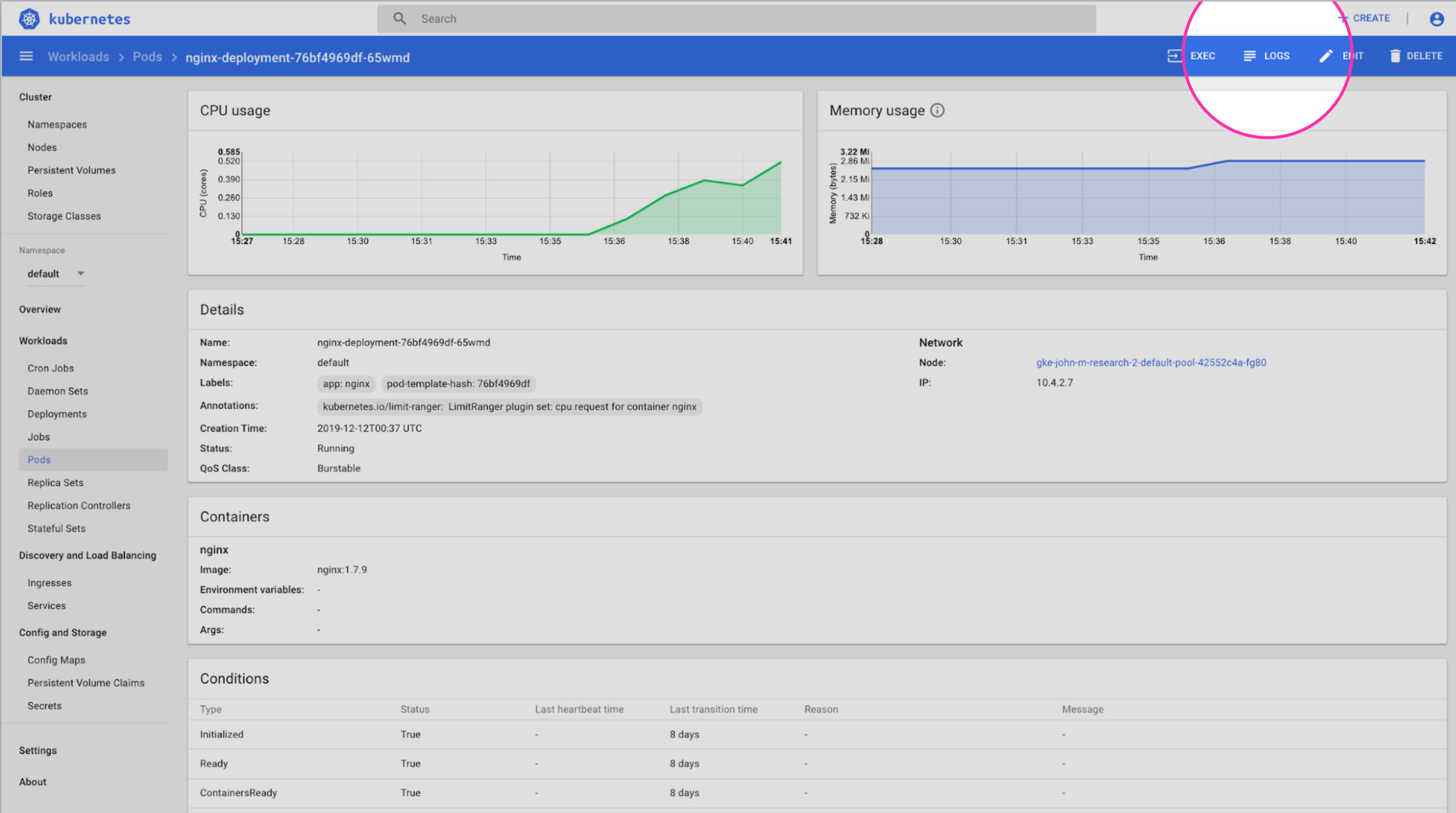 View pod logs from Kubernetes dashboard View pod logs from Kubernetes dashboard