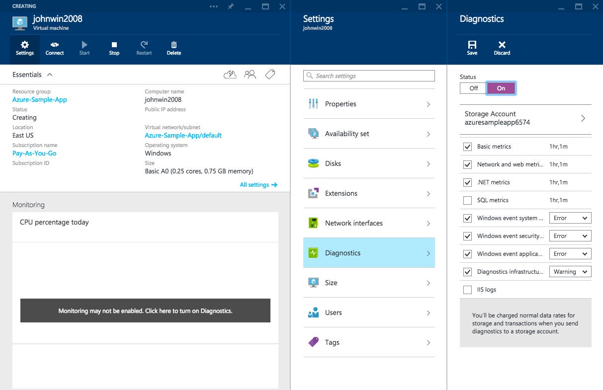 Enable Azure diagnostics Enable Azure diagnostics