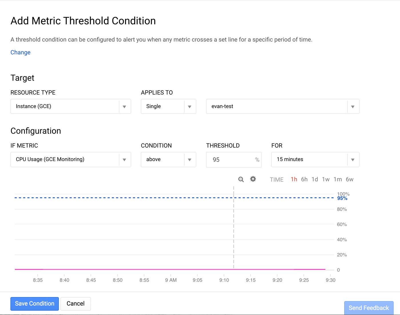 GCE metrics - Setup a CPU alert GCE metrics - Setup a CPU alert