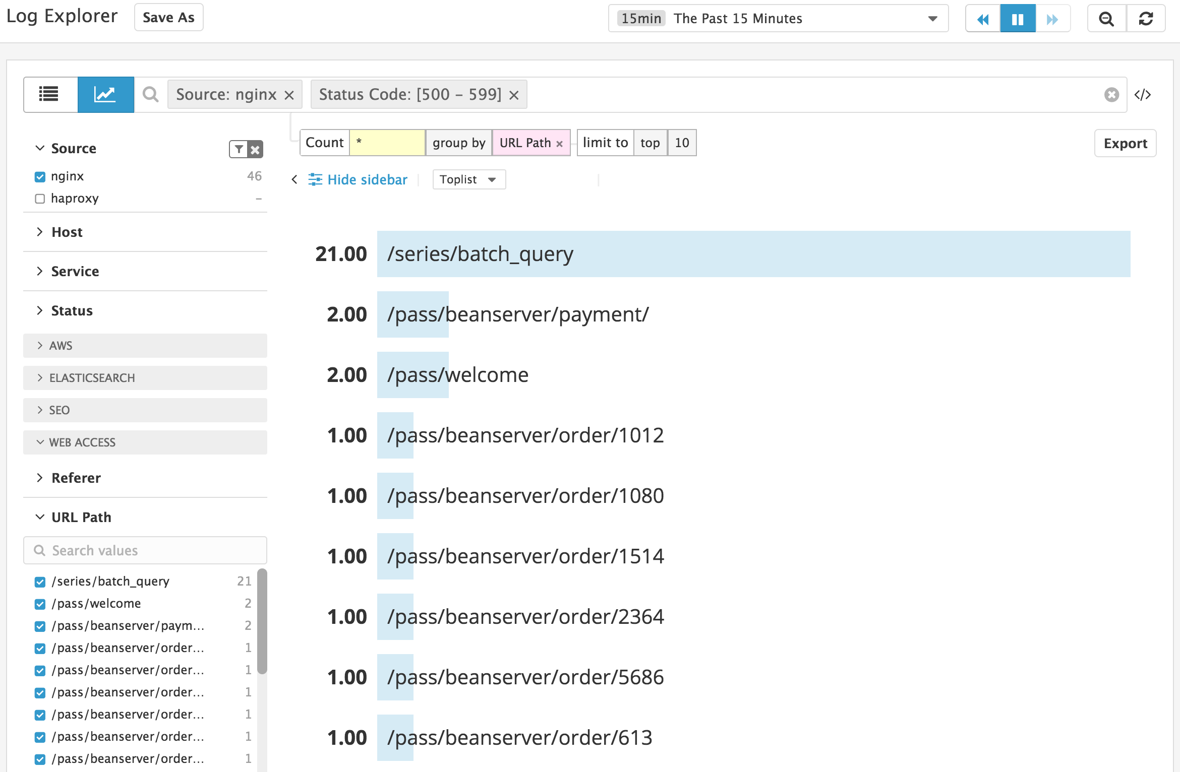 Using facets to filter logs