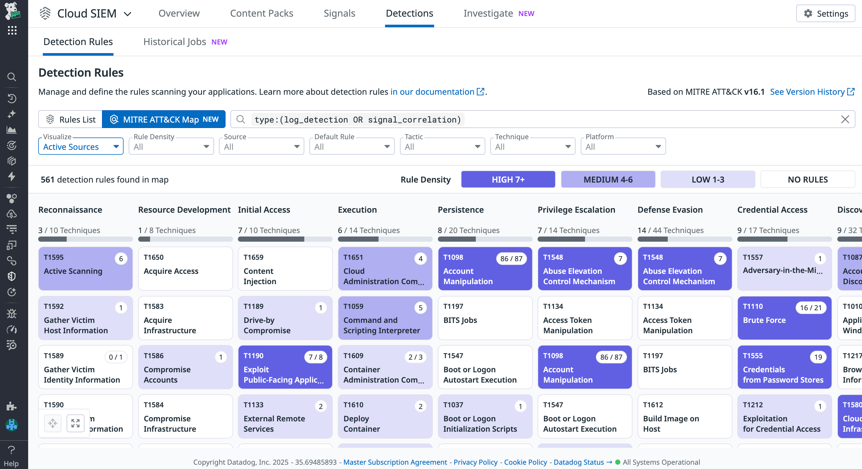 Visualize how your detection rules cover known security threats using the MITRE ATT&CK Map.