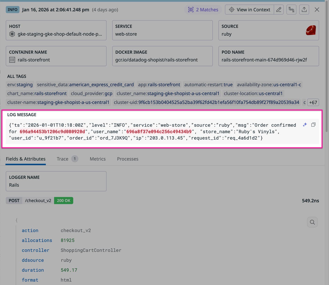 Screenshot of the log message where John O’Connor’s name is hashed with a lengthy alphanumeric identifier. Screenshot of the log message where John O’Connor’s name is hashed with a lengthy alphanumeric identifier.
