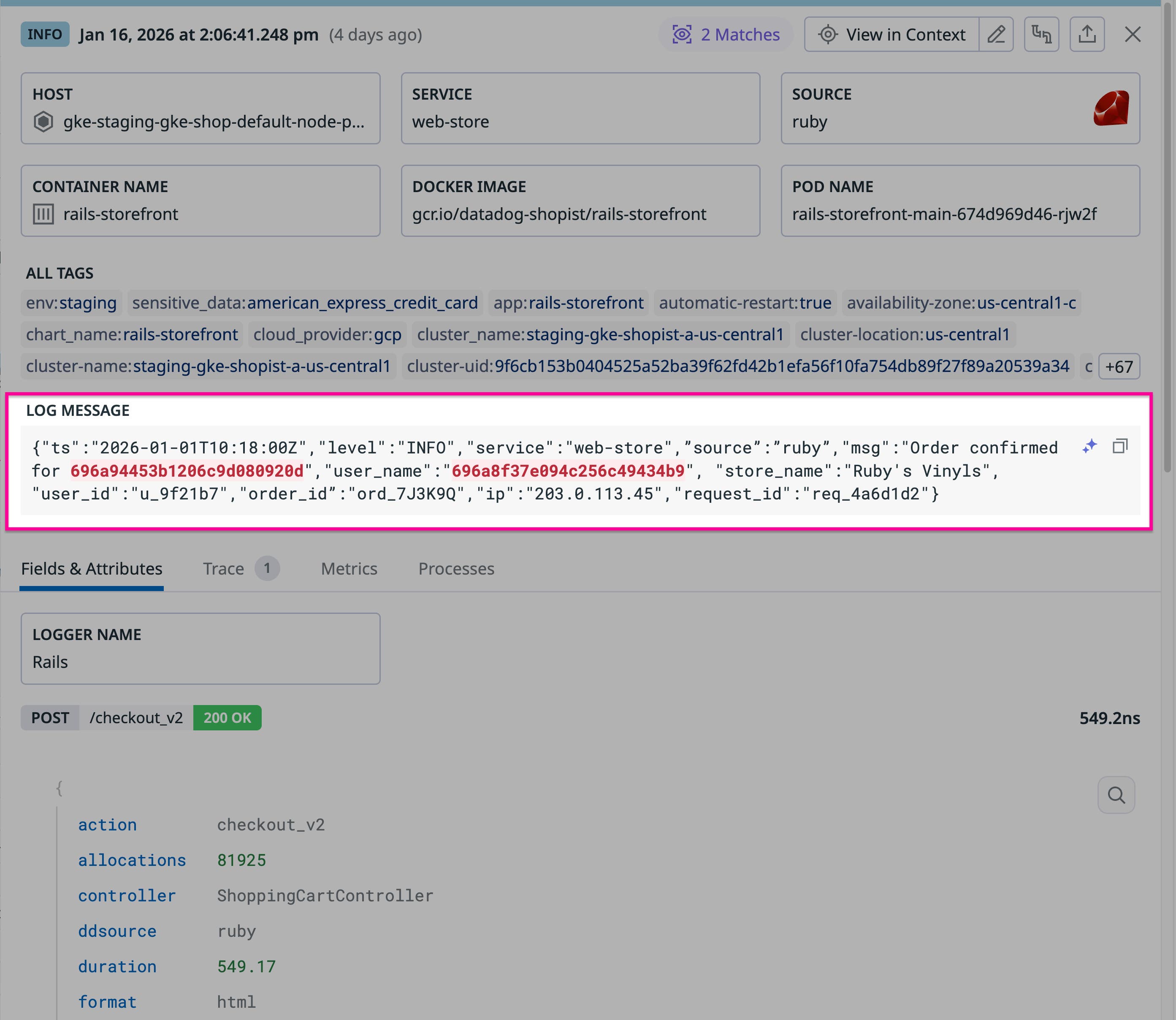 Screenshot of the log message where John O’Connor’s name is hashed with a lengthy alphanumeric identifier. Screenshot of the log message where John O’Connor’s name is hashed with a lengthy alphanumeric identifier.