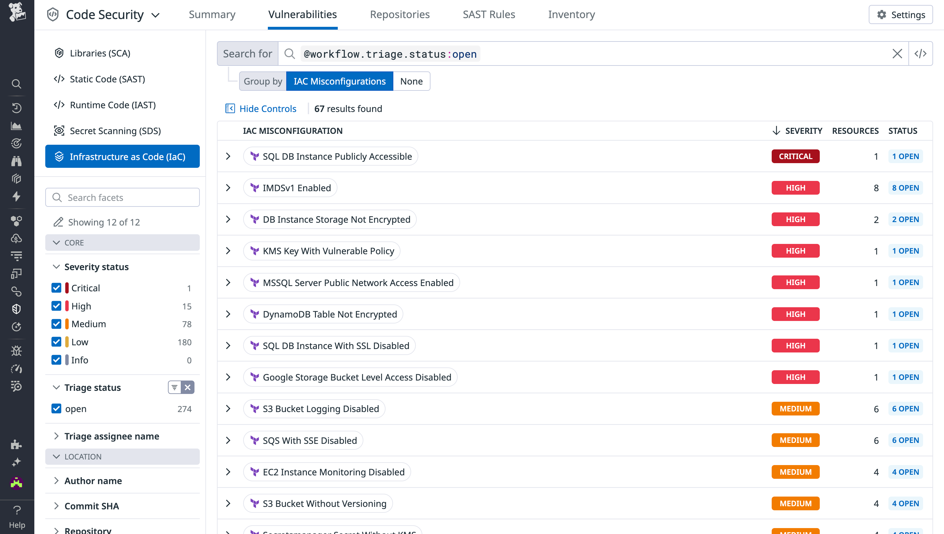 Detect IaC vulnerabilities in Datadog Code Security