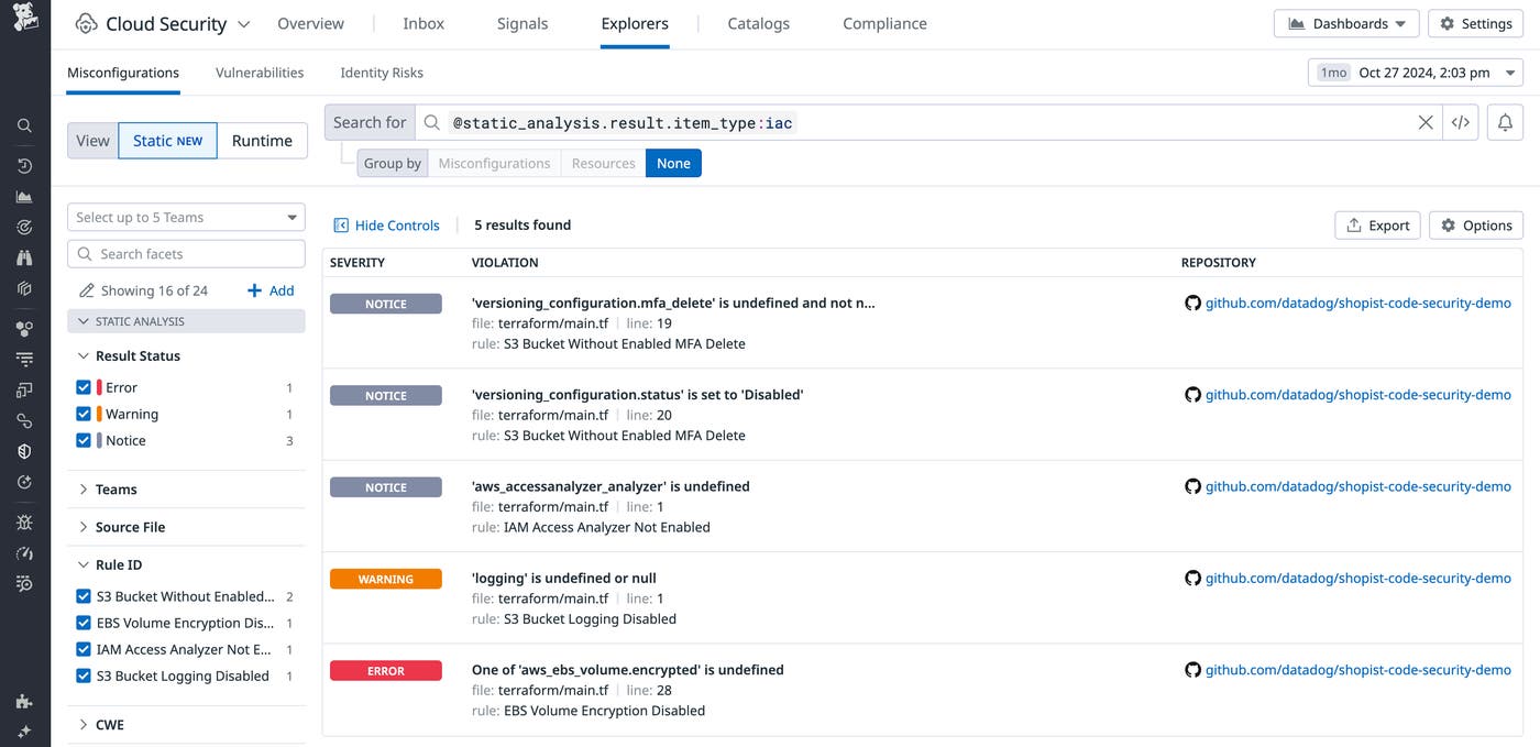 List of findings in Datadog IaC Security List of findings in Datadog IaC Security