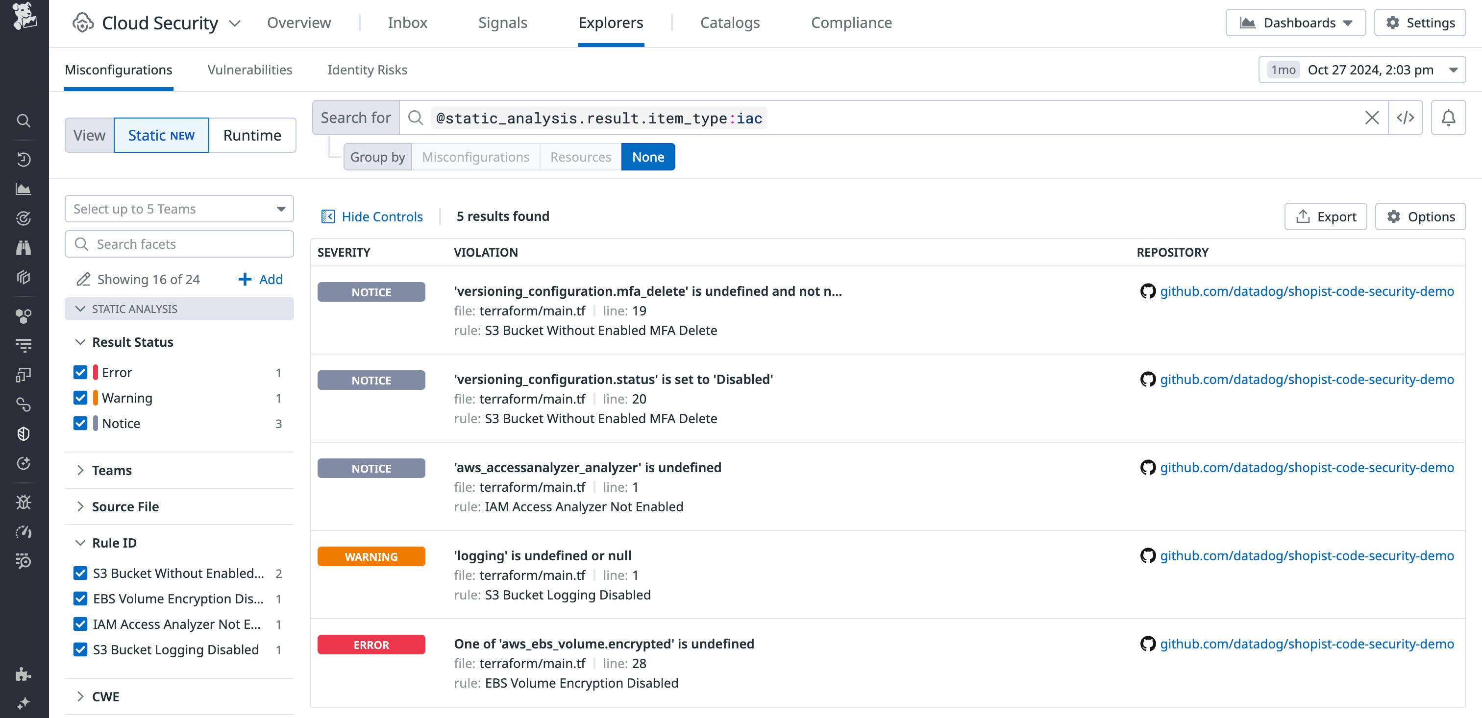 List of findings in Datadog IaC Security List of findings in Datadog IaC Security