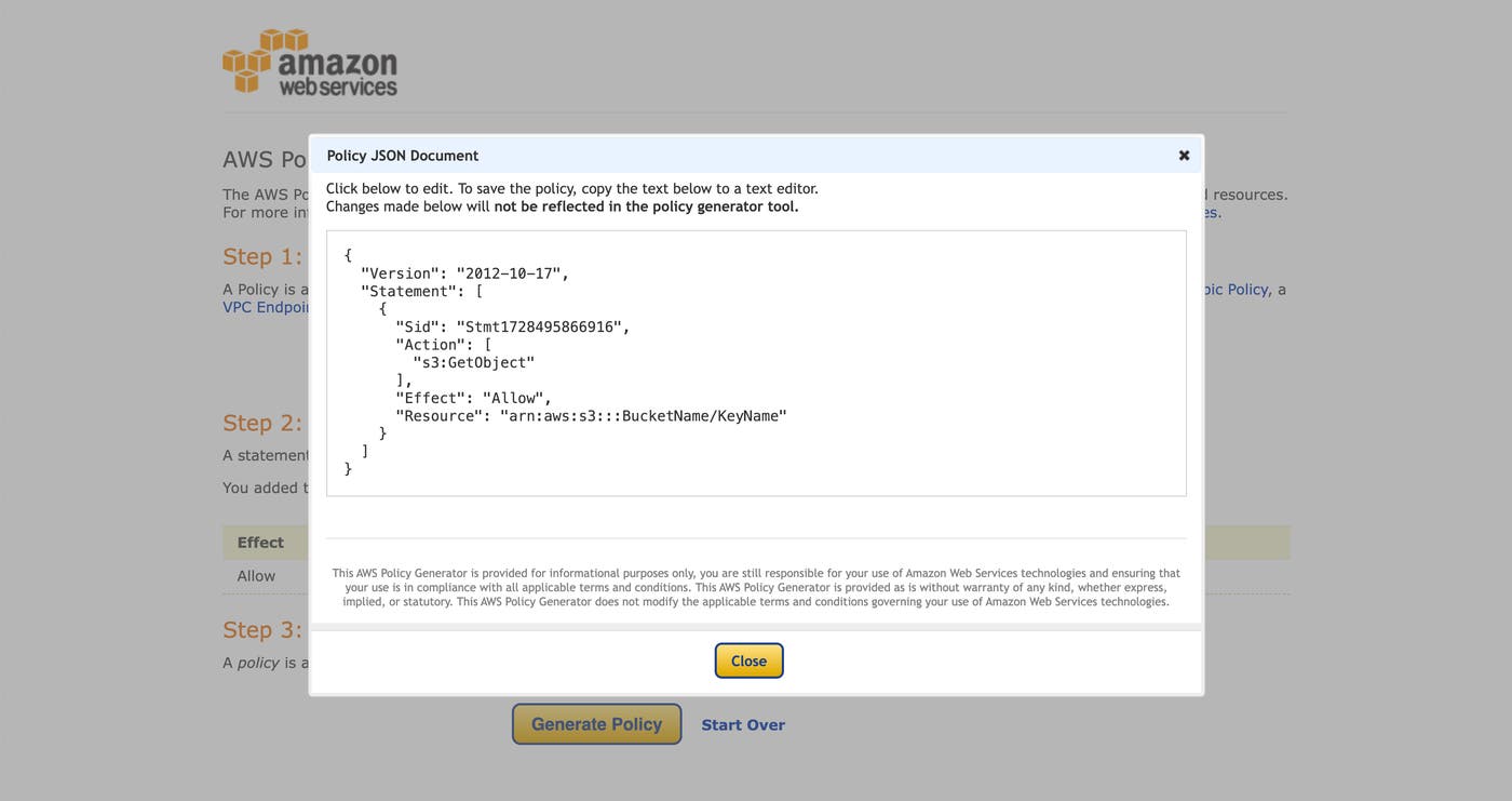AWS IAM web interface depicting JSON policy example with permissions for all S3 actions on a specific bucket AWS IAM web interface depicting JSON policy example with permissions for all S3 actions on a specific bucket