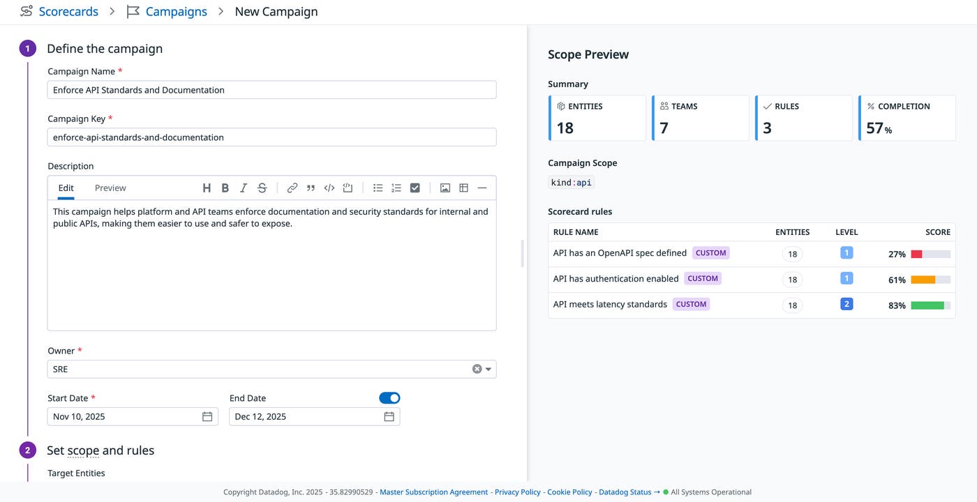 Interface for defining a new campaign, showing fields to set the name, description, timeline, and initial scoring rules. Interface for defining a new campaign, showing fields to set the name, description, timeline, and initial scoring rules.