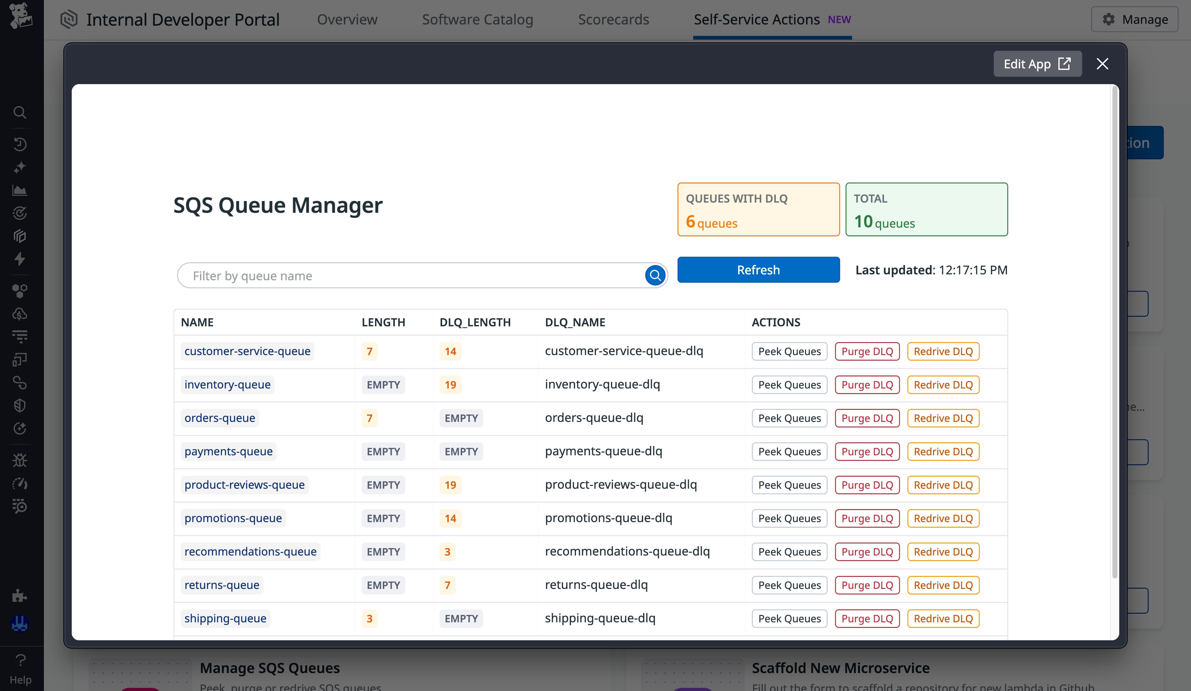 Screenshot of SQS Queue Manager in Self-Service Actions. Screenshot of SQS Queue Manager in Self-Service Actions.
