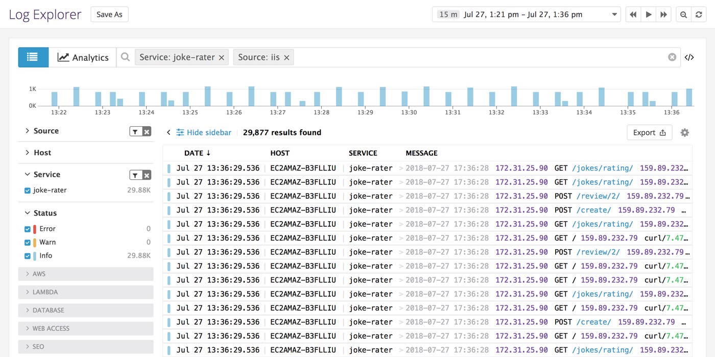 IIS monitoring - Log Explorer view IIS monitoring - Log Explorer view