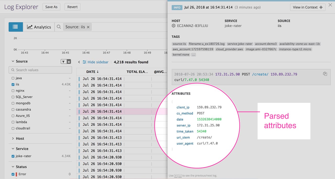 IIS monitoring - Viewing attributes for IIS logs IIS monitoring - Viewing attributes for IIS logs