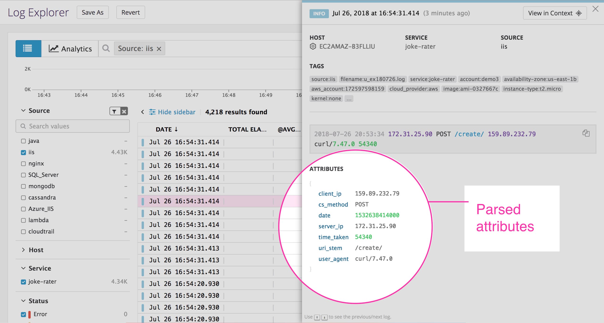 IIS monitoring - Viewing attributes for IIS logs IIS monitoring - Viewing attributes for IIS logs