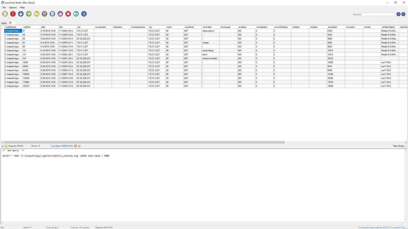 IIS monitoring tools - The results of a query within Log Parser Studio IIS monitoring tools - The results of a query within Log Parser Studio