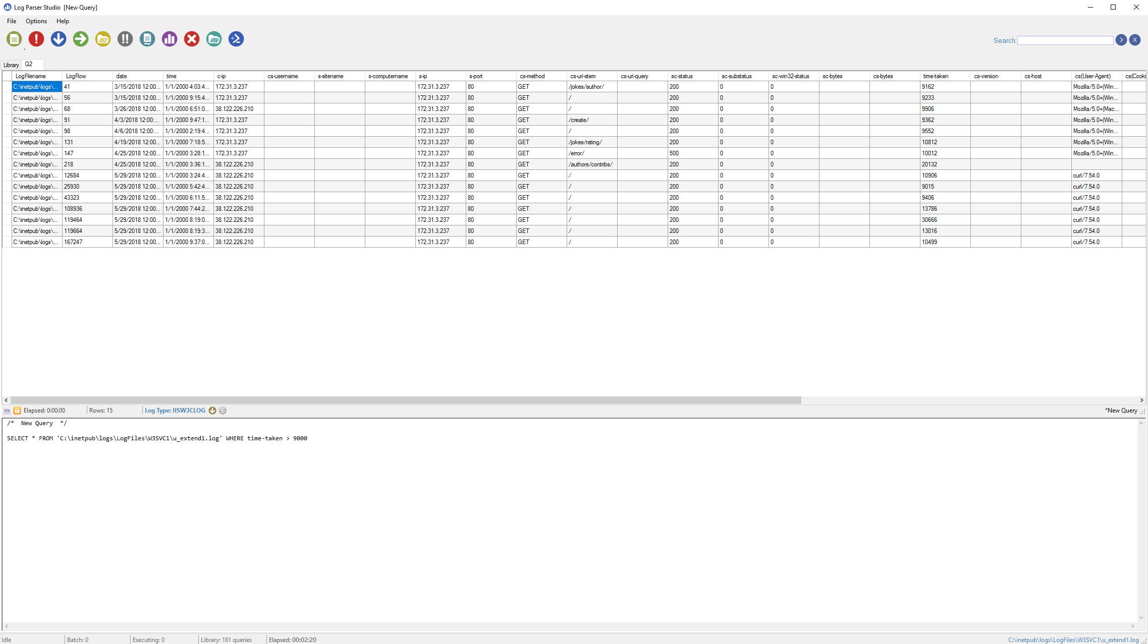 IIS monitoring tools - The results of a query within Log Parser Studio IIS monitoring tools - The results of a query within Log Parser Studio