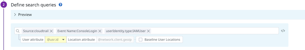 Use Datadog's log search syntax to specify which logs to analyze.