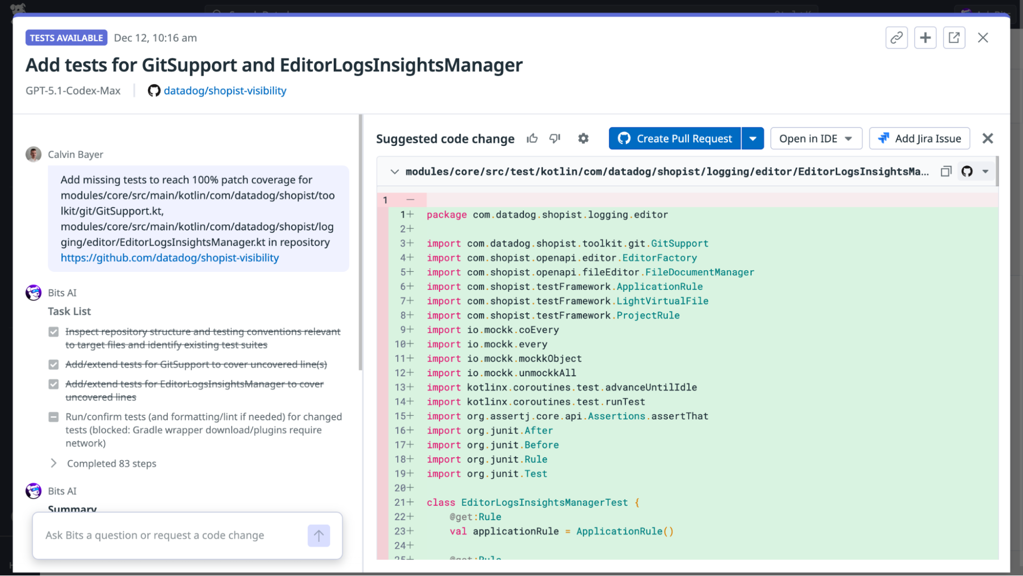 A list of suggested code changes with rationale and recommended next steps.