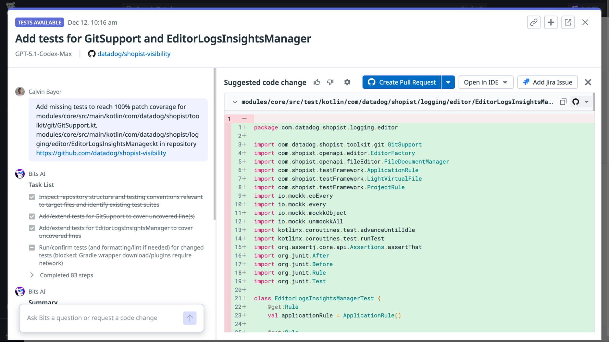 A list of suggested code changes with rationale and recommended next steps. A list of suggested code changes with rationale and recommended next steps.