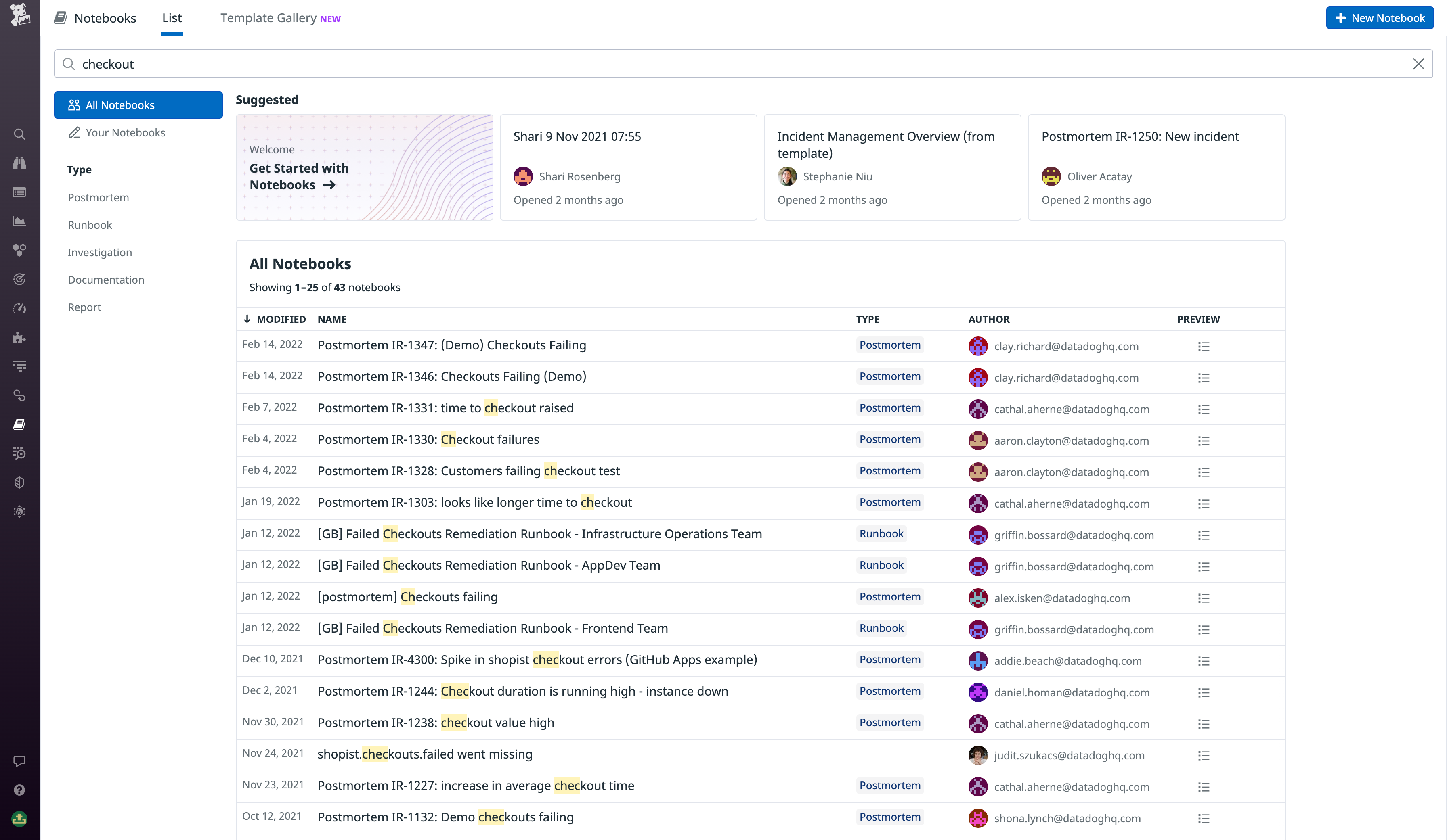 Browse, search, and filter your Notebooks from the Notebooks List
