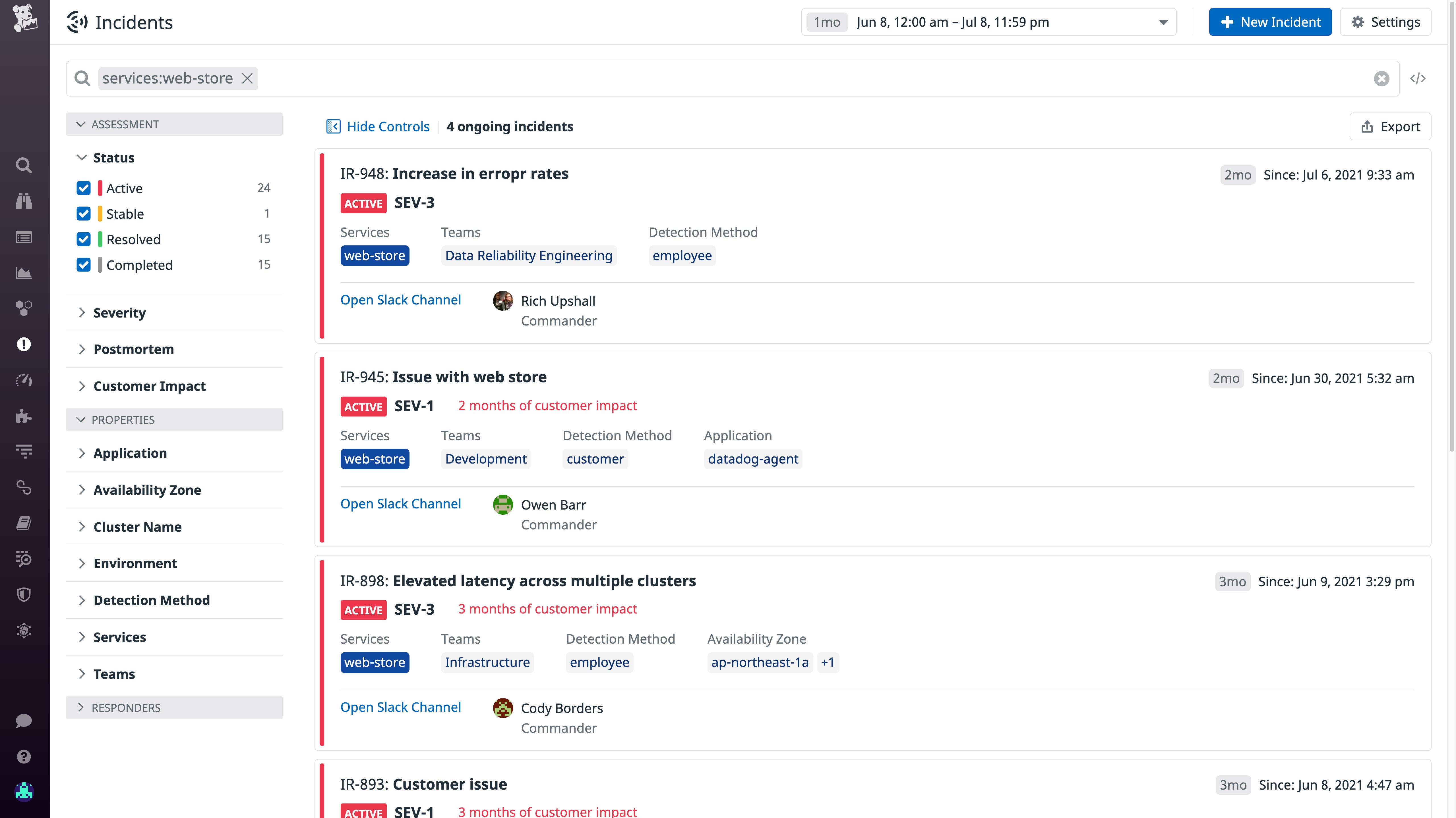 Datadog enables you to find incidents by tag. Datadog enables you to find incidents by tag.