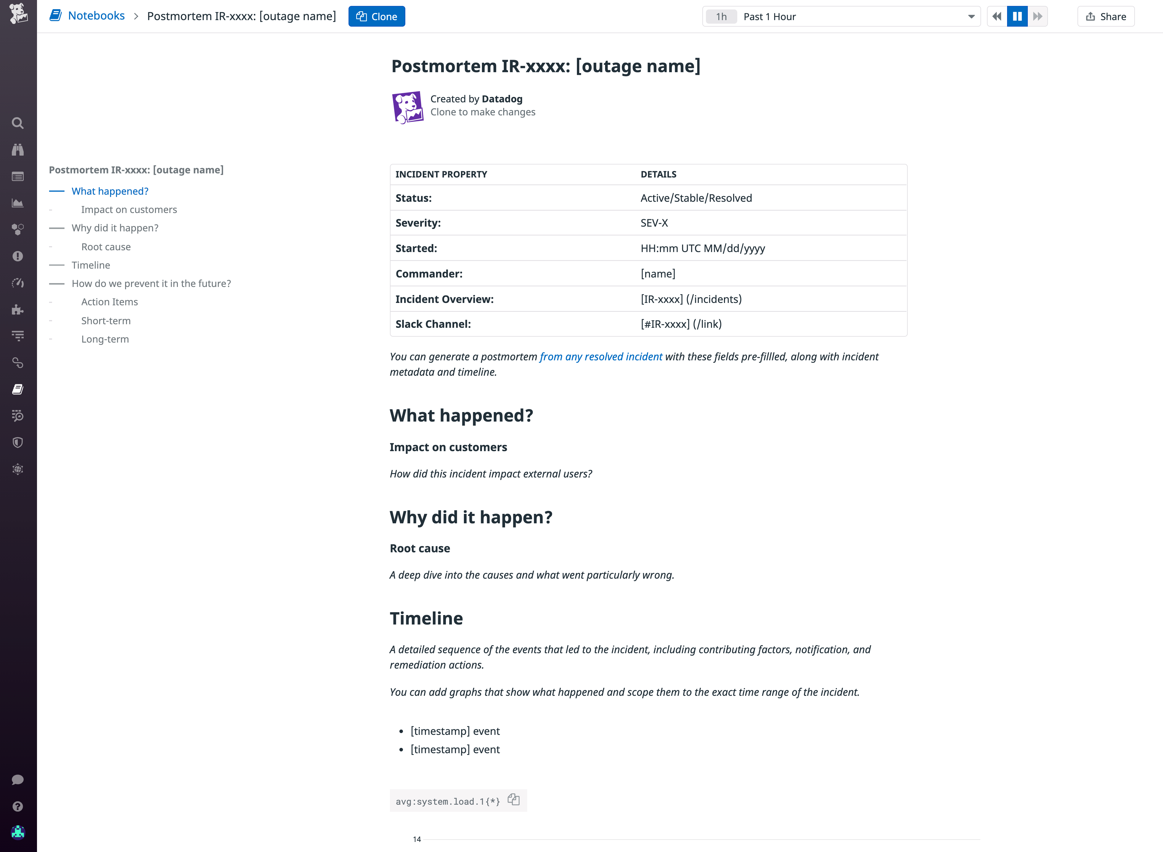 Comments in the Datadog incident timeline that we will use to generate a postmortem automatically.