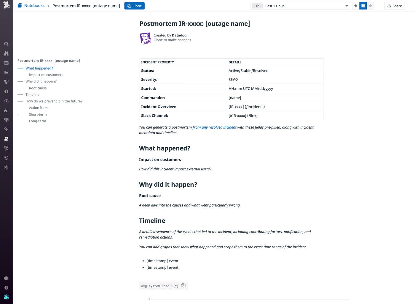 Comments in the Datadog incident timeline that we will use to generate a postmortem automatically. Comments in the Datadog incident timeline that we will use to generate a postmortem automatically.
