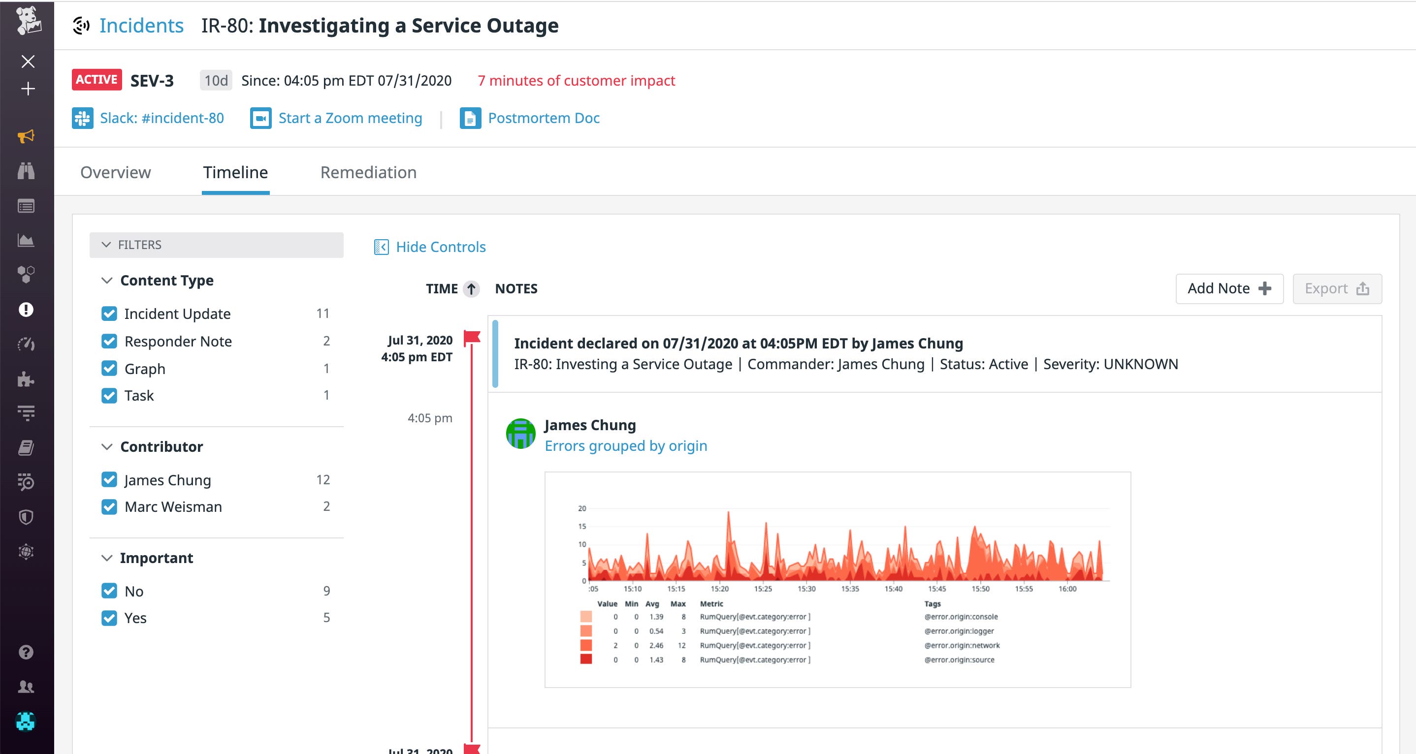 インシデントタイムライン UI インシデントタイムライン UI