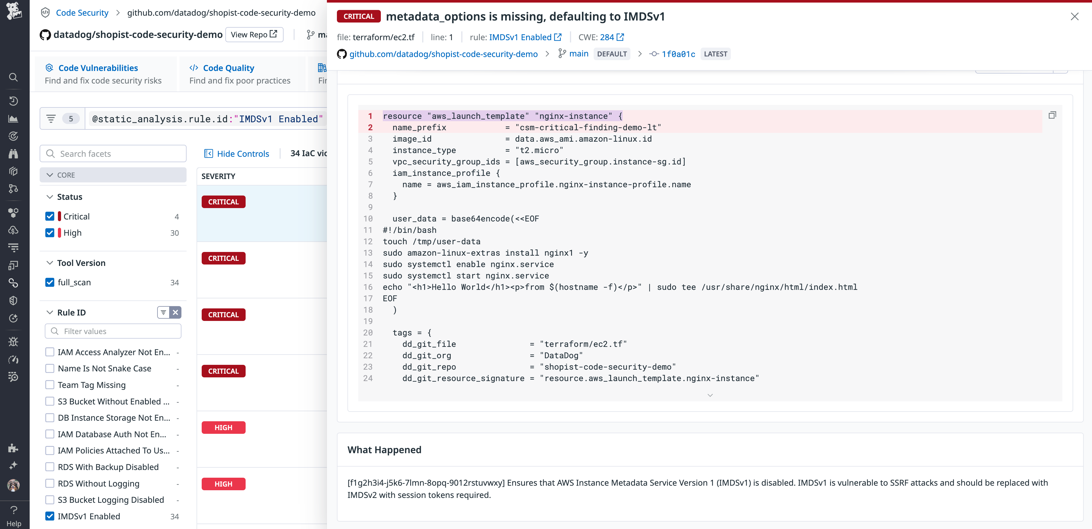 Detect IaC issues in code