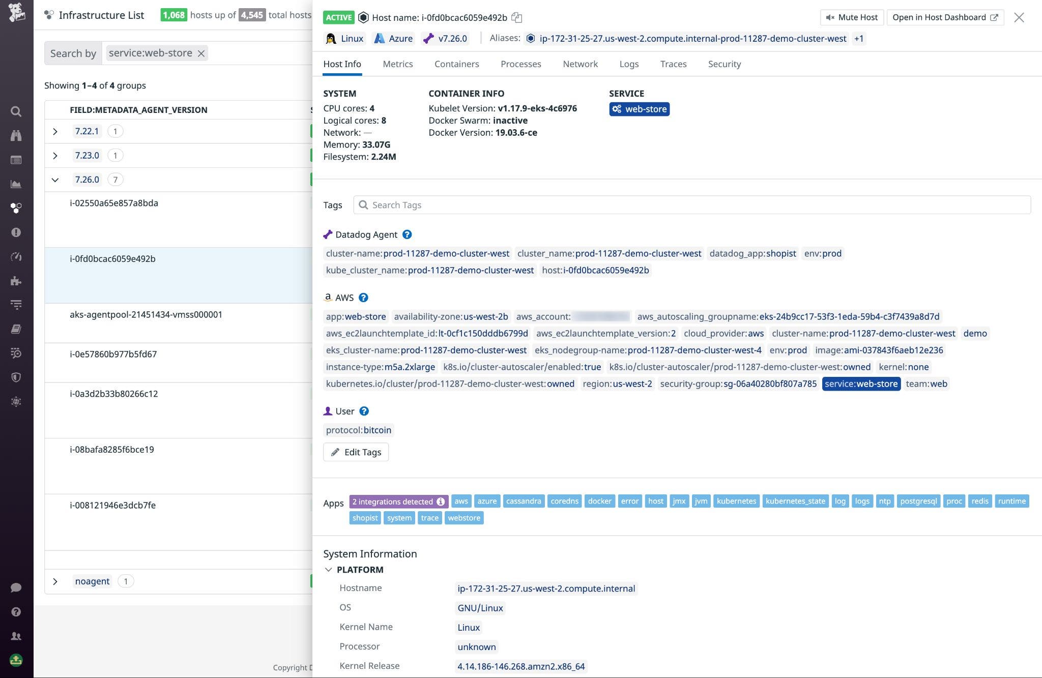 the sidepanel gathers all your host tags, which you can search for to filter the infrastructure list.