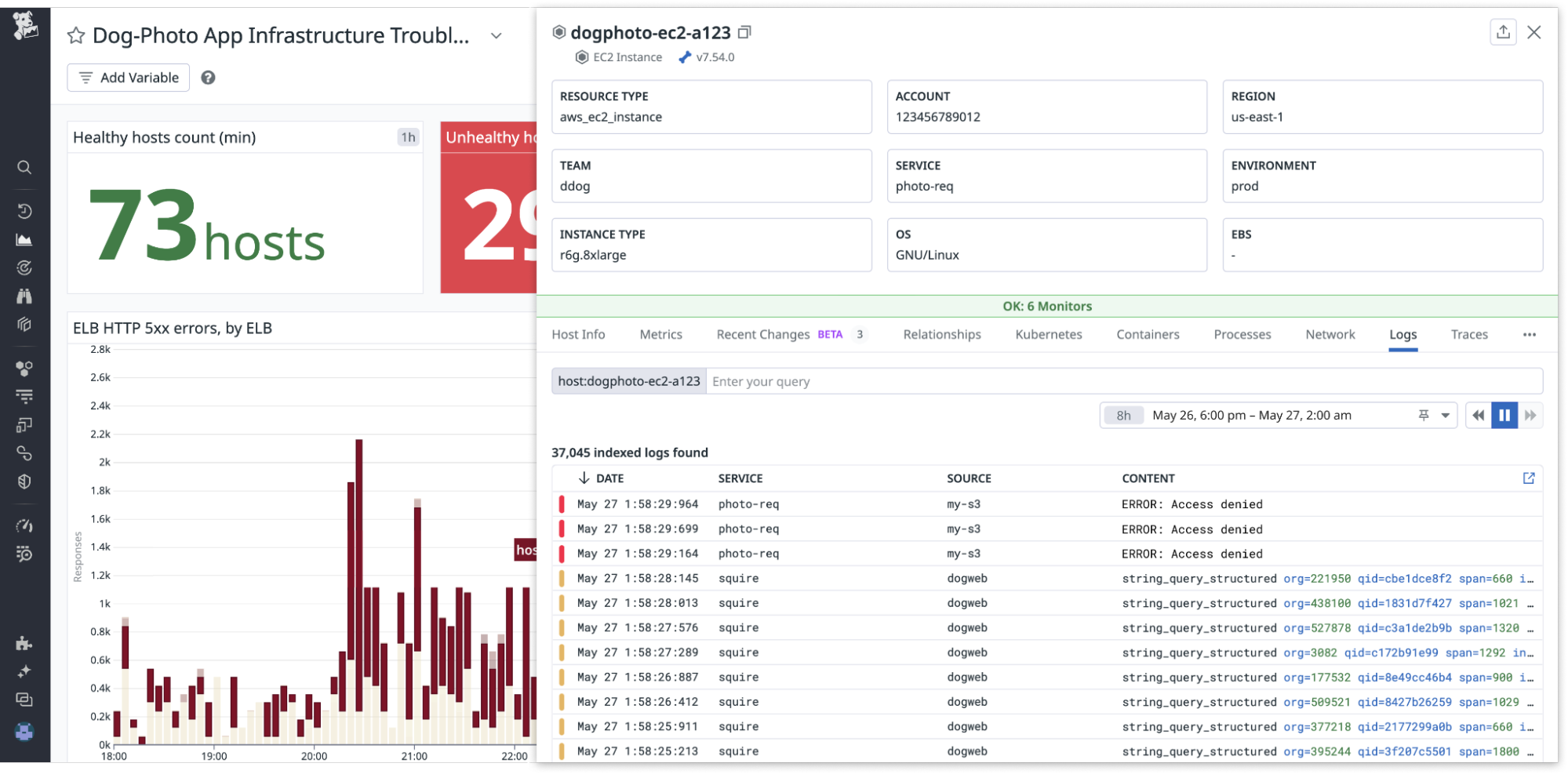 A dashboard with a Monitors side panel open