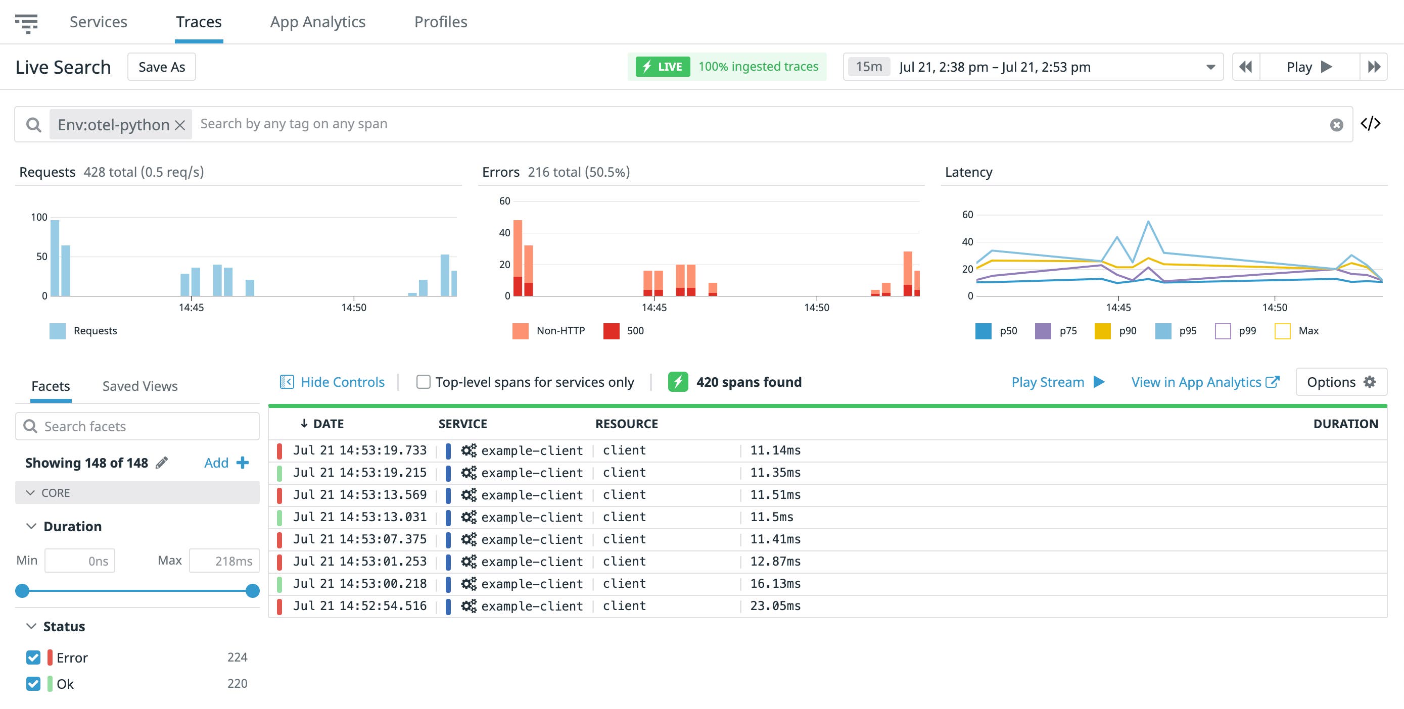 Search traces in real time for OpenTelemetry monitoring and Flask application monitoring Search traces in real time for OpenTelemetry monitoring and Flask application monitoring